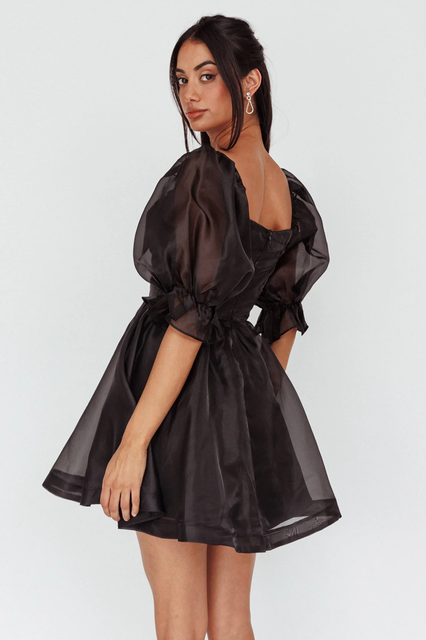I've Got Sunshine Puff Sleeve Mini Dress Black - Seraphlike