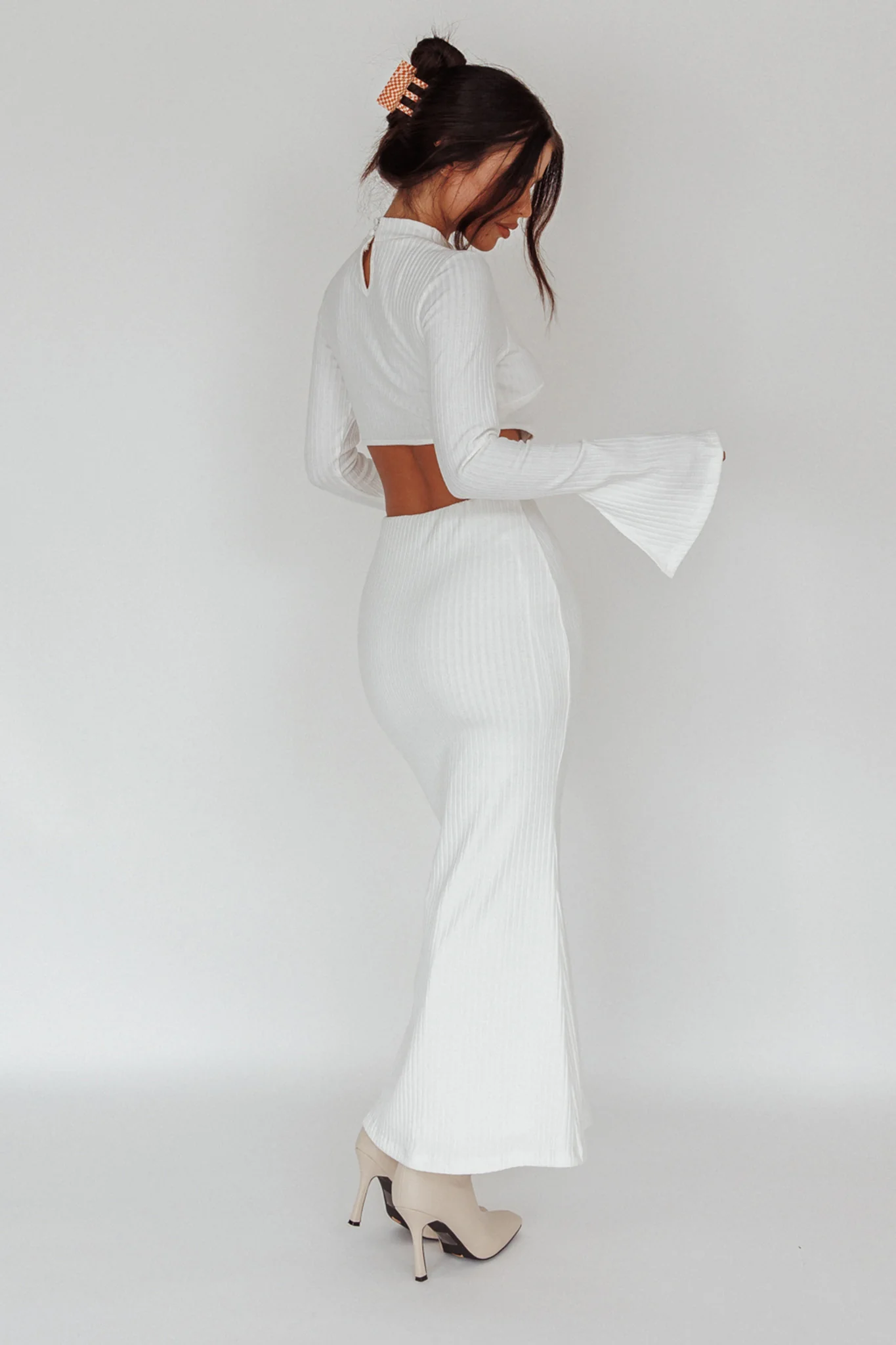 Shianne Long Sleeve Knit Maxi Dress White - Seraphlike