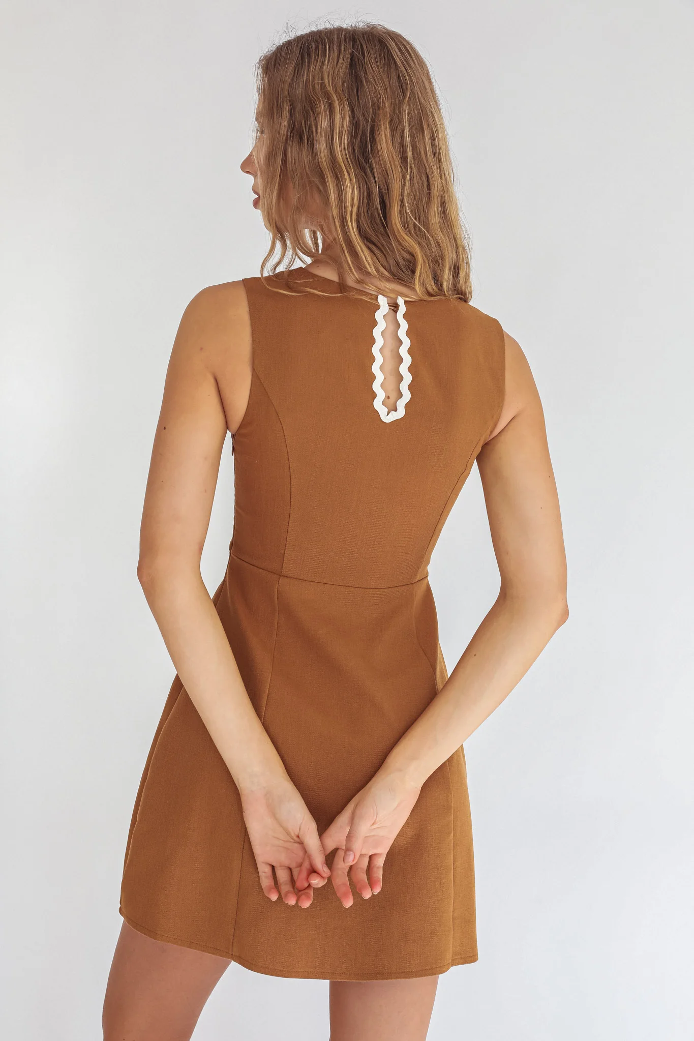 Make You Mine V-Neck Ric-Rac Mini Dress Brown - Seraphlike