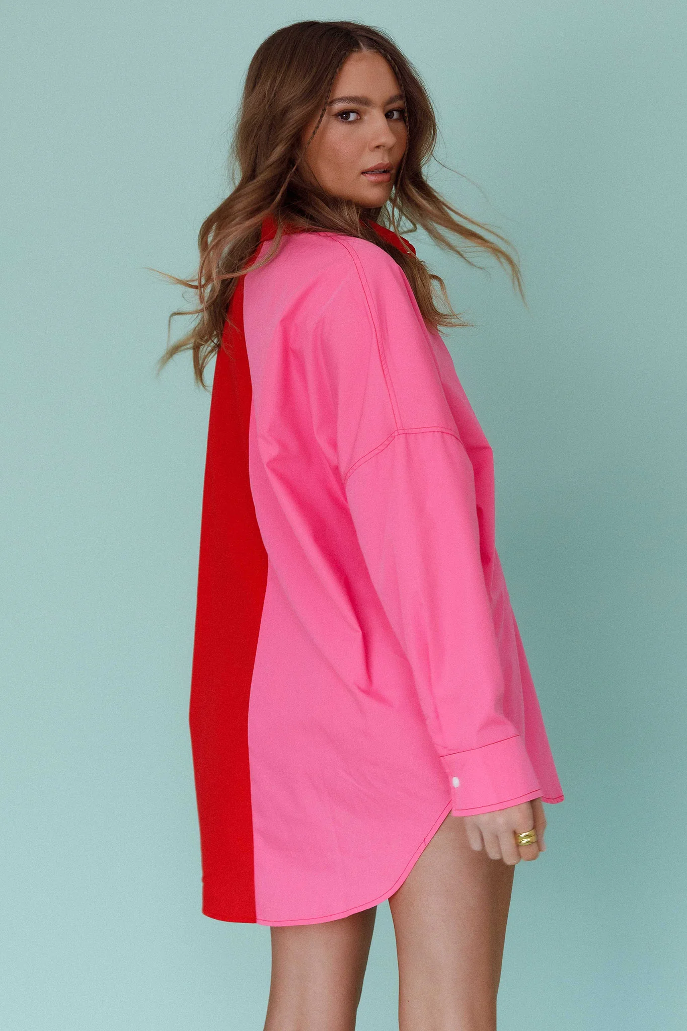 Blanca Long Sleeve Button-Up Shirt Pink/Red - Seraphlike