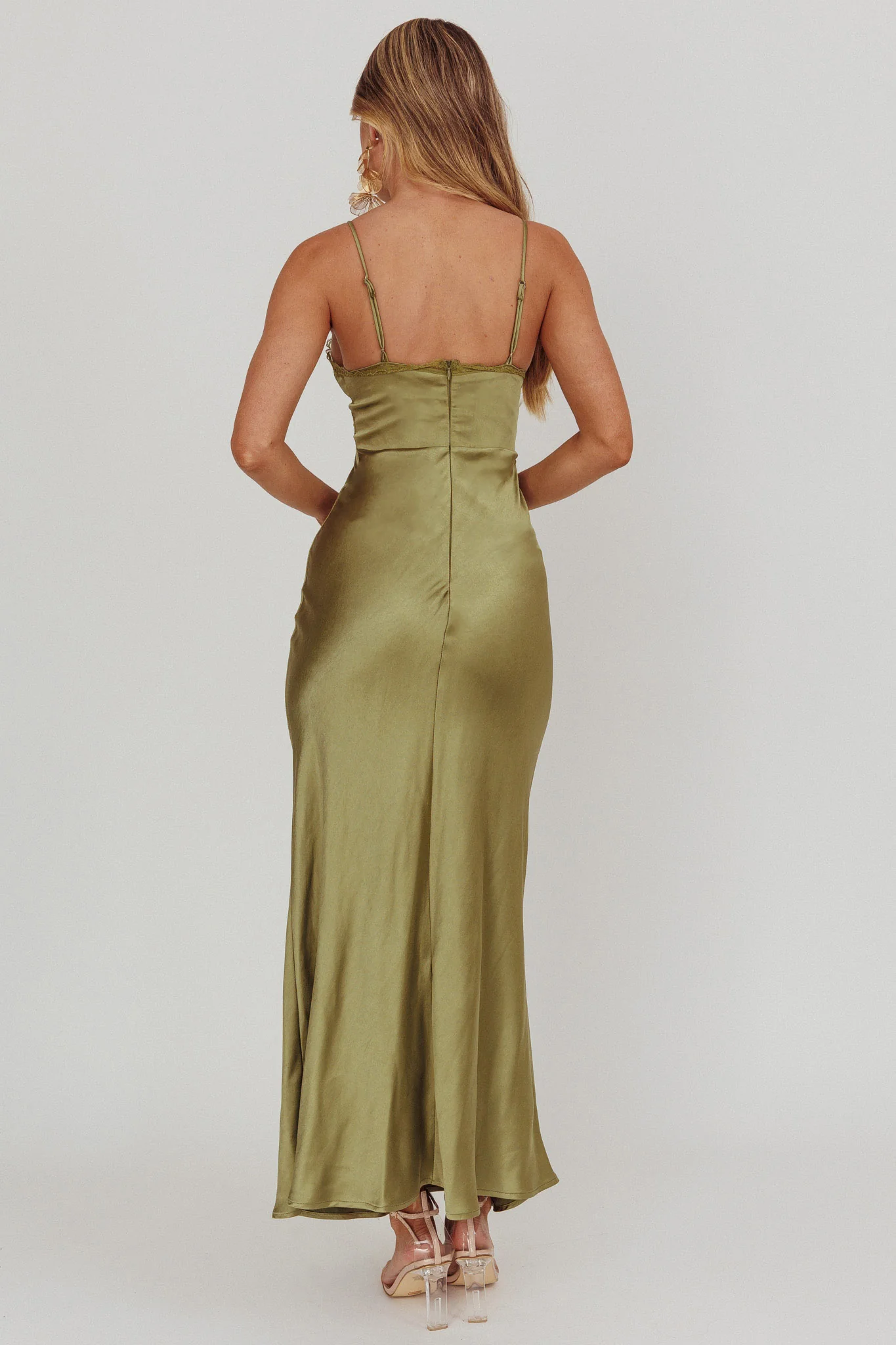 Her theory Lace Trim Maxi Dress Olive - Seraphlike