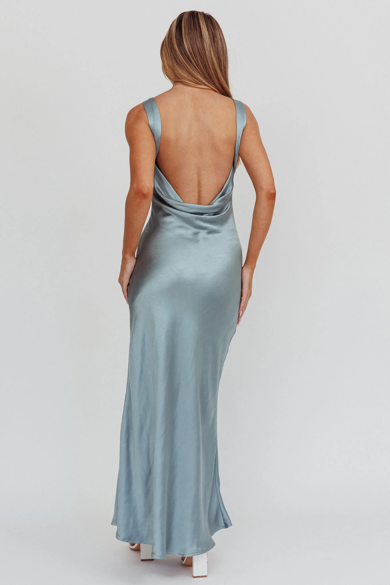Carmine Satin Sleeveless Maxi Dress Blue - Seraphlike