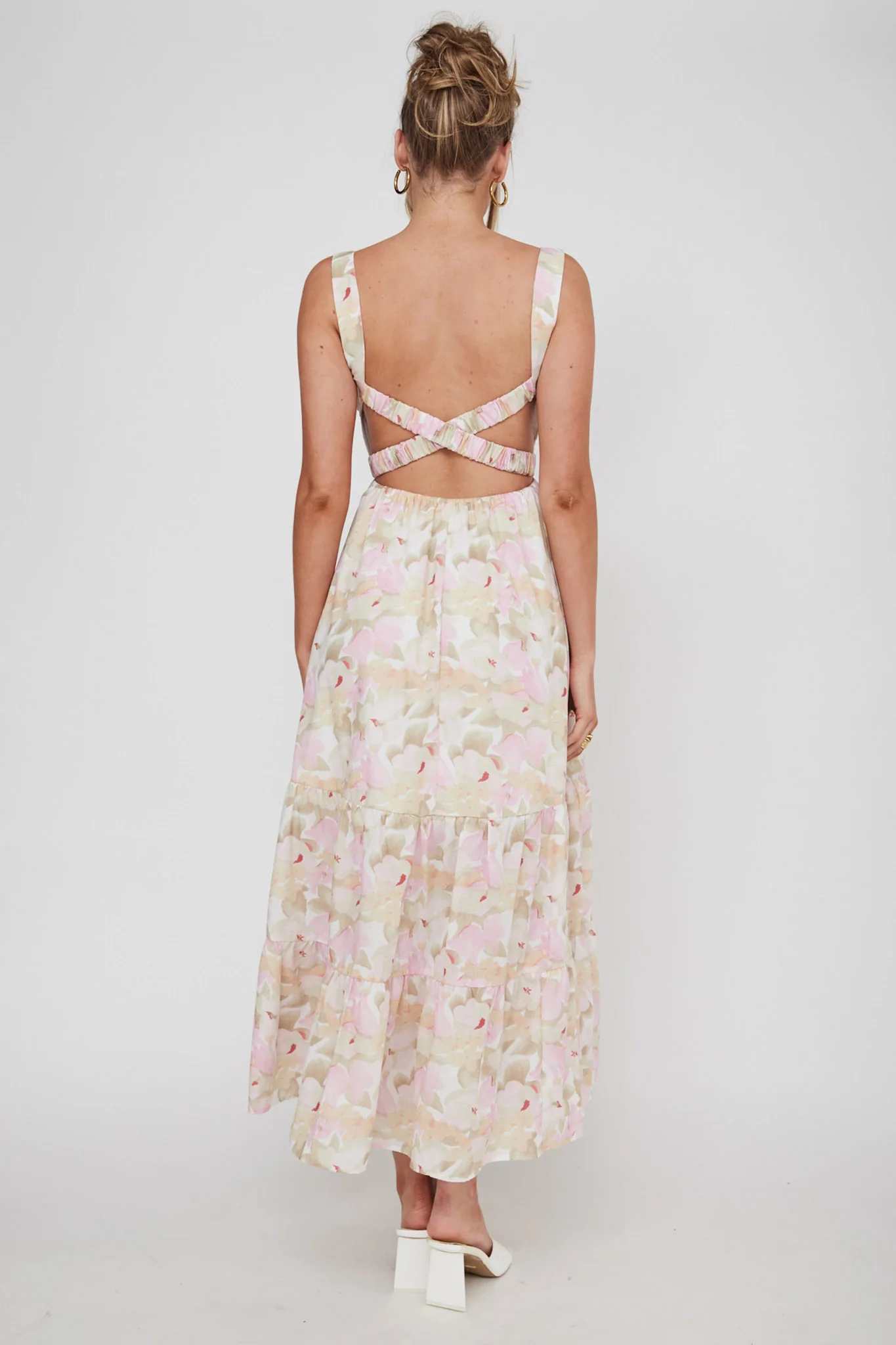 Lisseth Foldover Neckline Midi Dress Floral Pink - Seraphlike