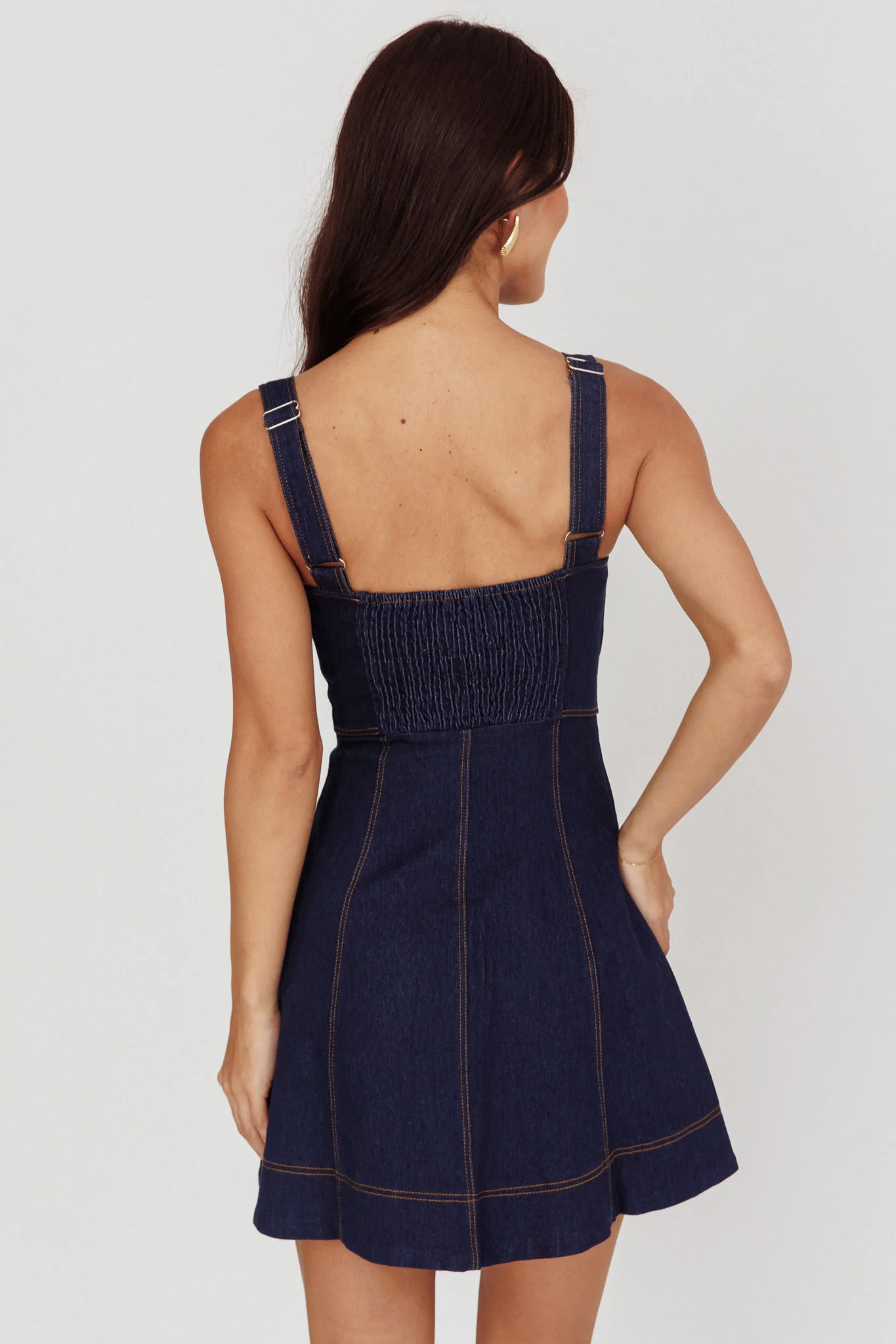 Erza A-line Mini Dress Blue Denim - Seraphlike