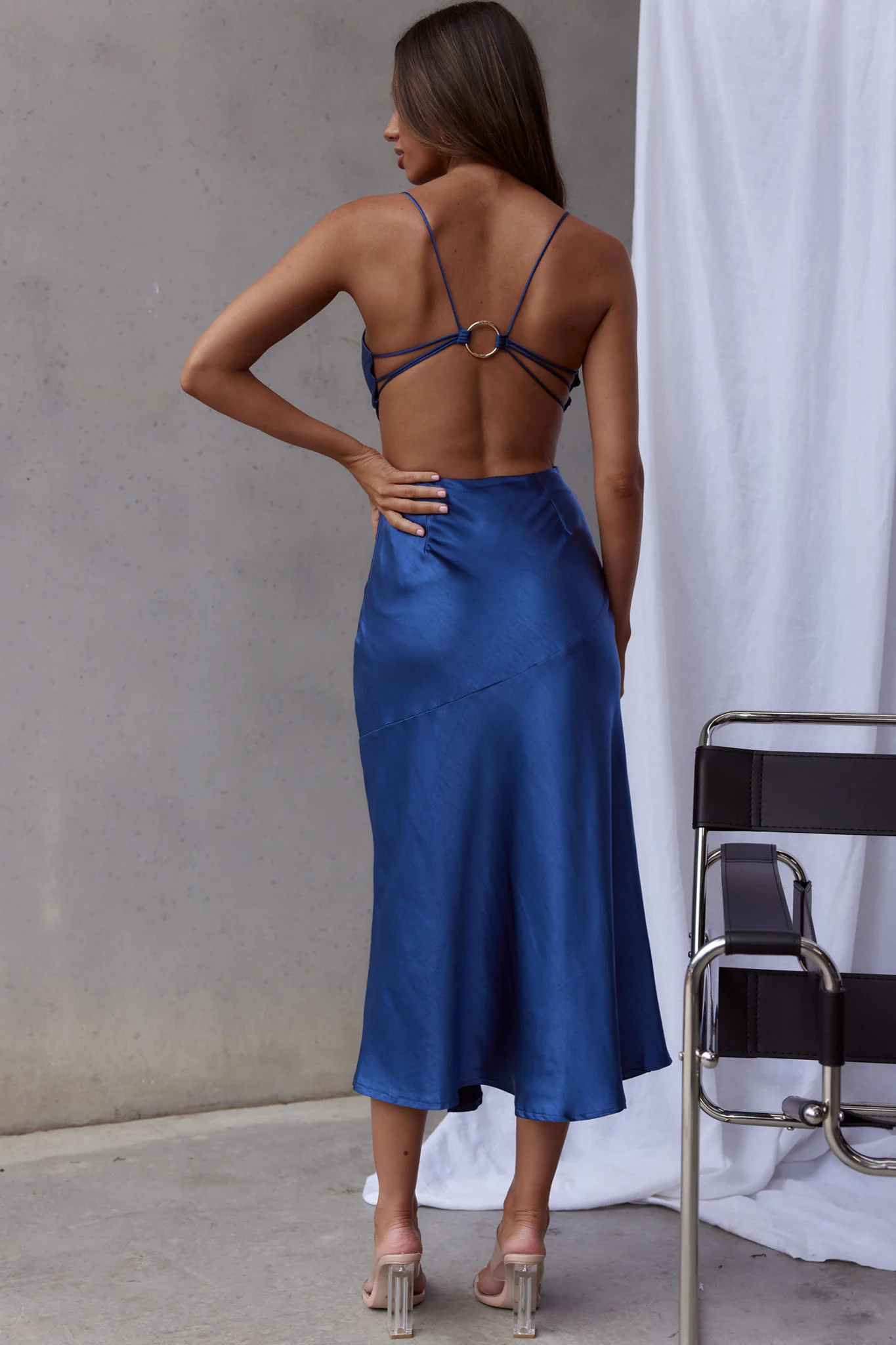 Midnight Muse Strappy Back Midi Dress Blue - Seraphlike