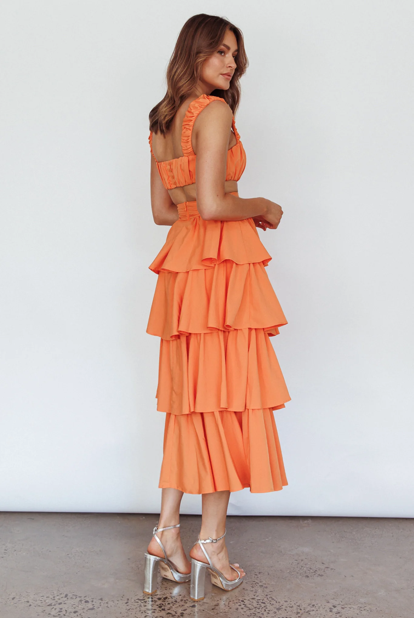 Suenito Tiered Frill Maxi Skirt Orange - Seraphlike