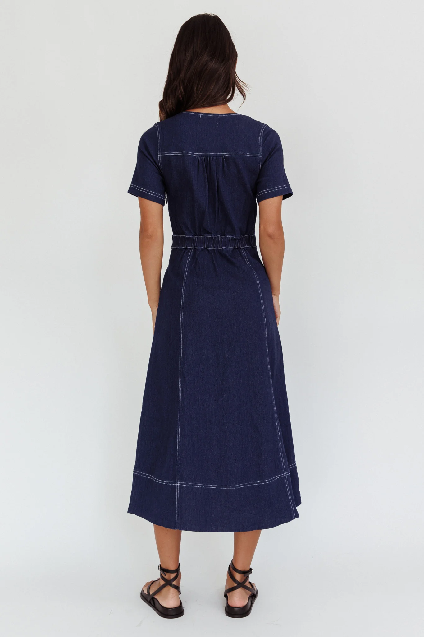 Aspen Love Front Pocket Midi Dress Indigo - Seraphlike