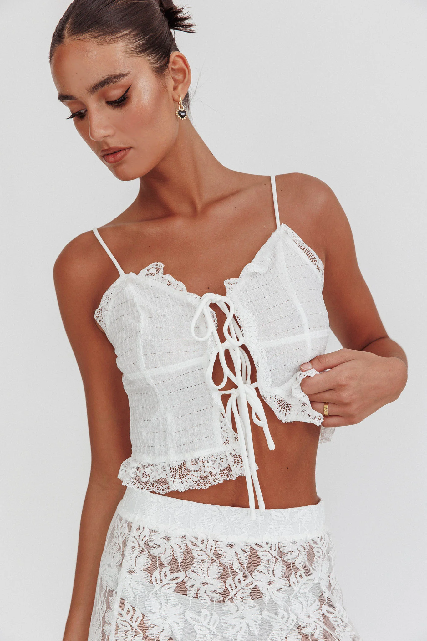 Fancy Girl Tie-Up Cami Top Off White - Seraphlike
