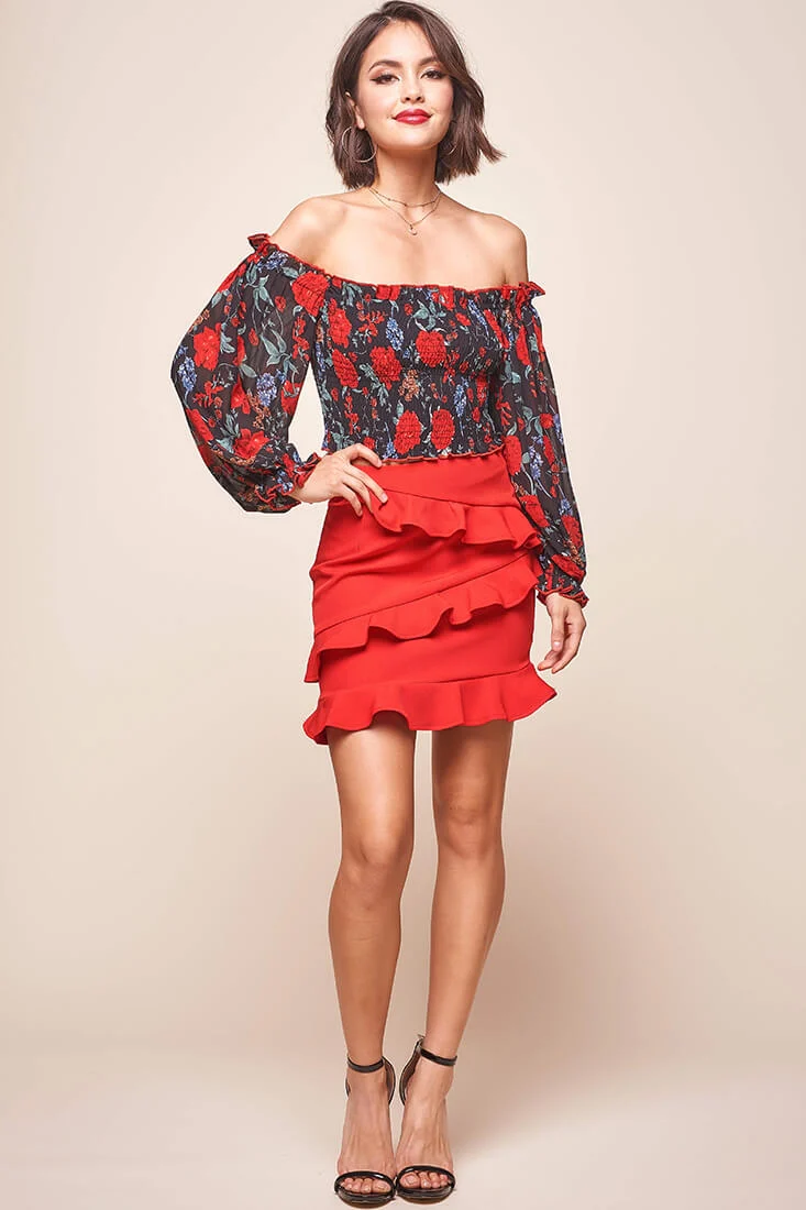 Valentina Bardot Neckline Ruched Top Black - Seraphlike