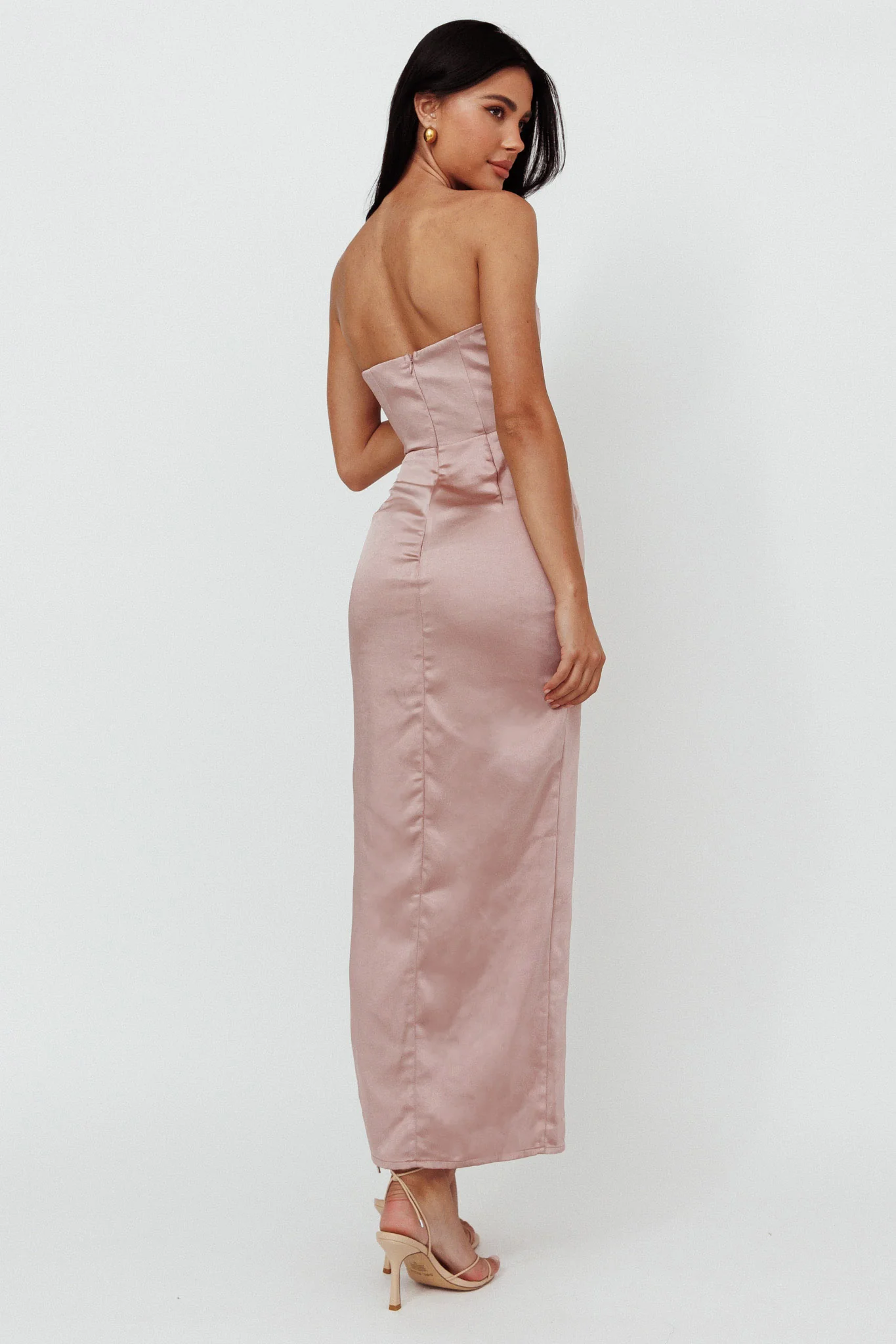 Winter Moon Strapless Lace Trim Midi Dress Dusty Pink - Seraphlike