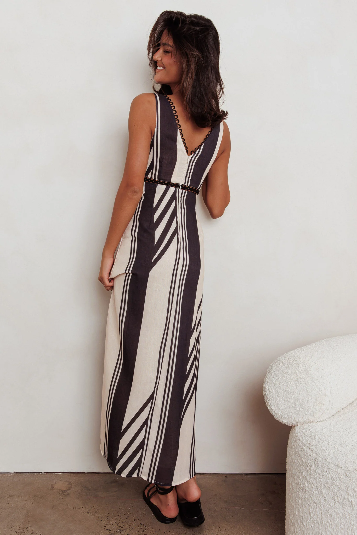 Cambria Sleeveless Striped Maxi Dress Black - Seraphlike