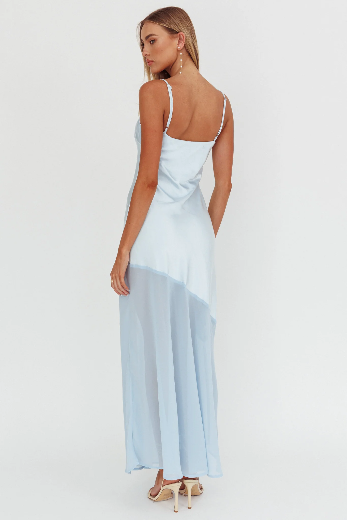 Gilded Dream Chiffon Hem Maxi Dress Baby Blue - Seraphlike