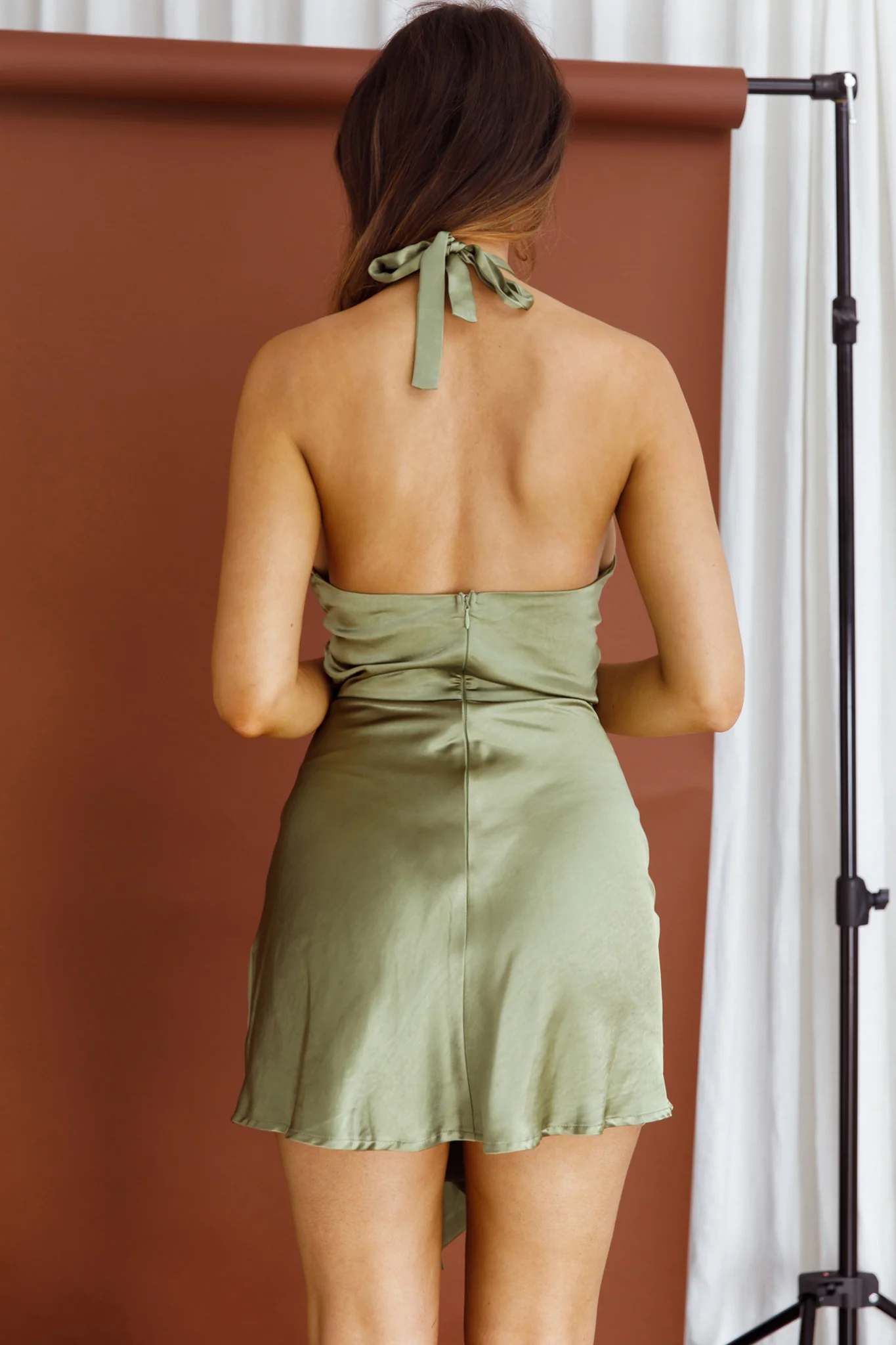 Hearts On Fire Halterneck Wrap Front Mini Dress Olive - Seraphlike