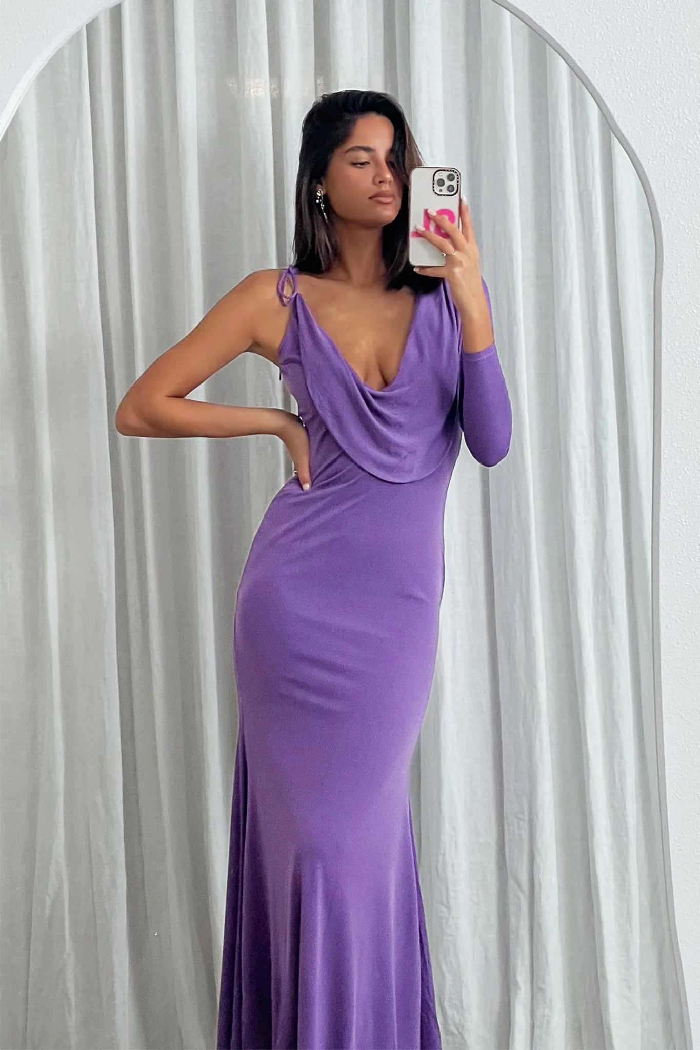 Star Walker One Sleeve Maxi Dress Purple - Seraphlike