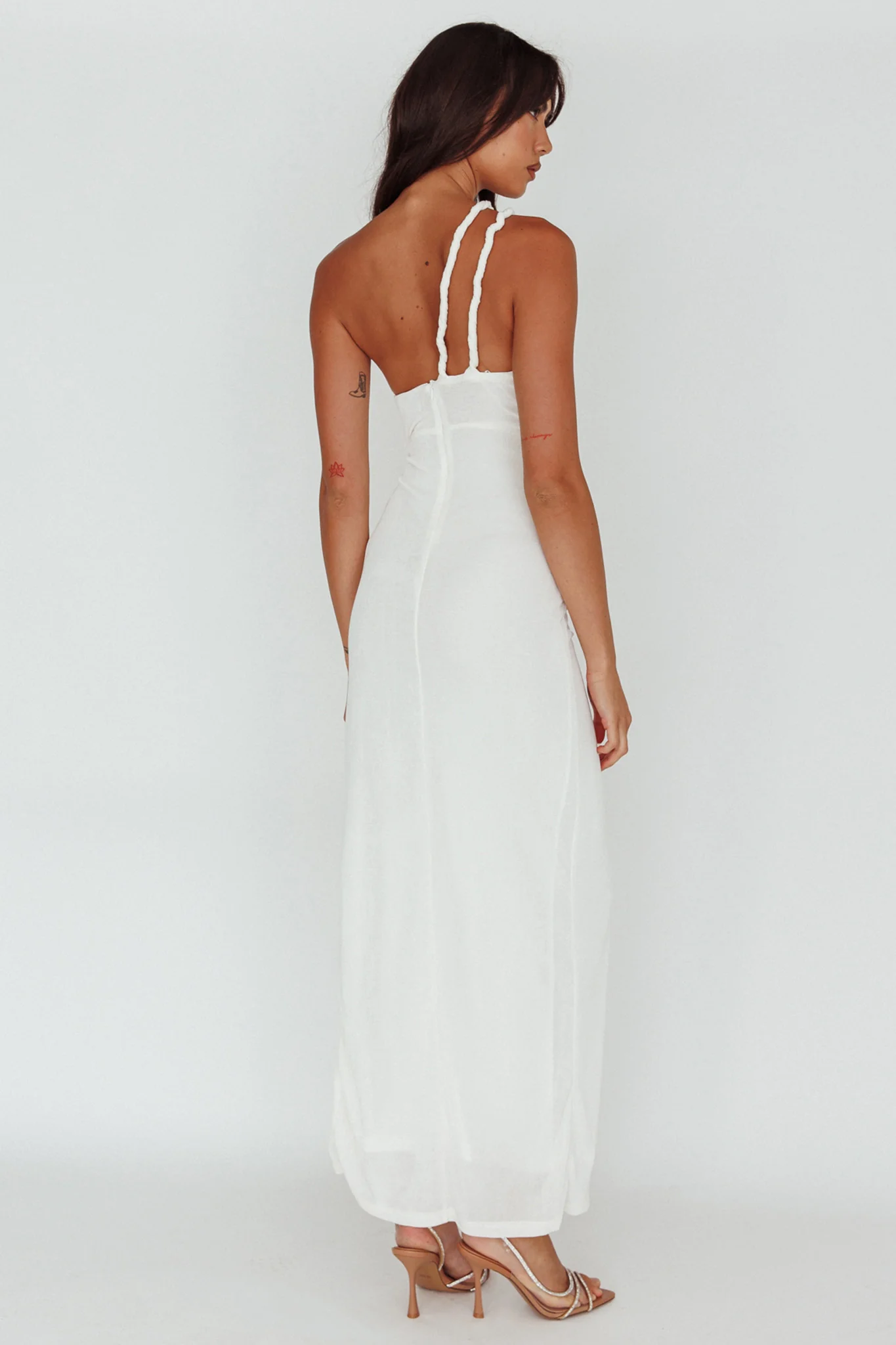 Kiah Twist Accent Thigh Split Midi Dress White - Seraphlike