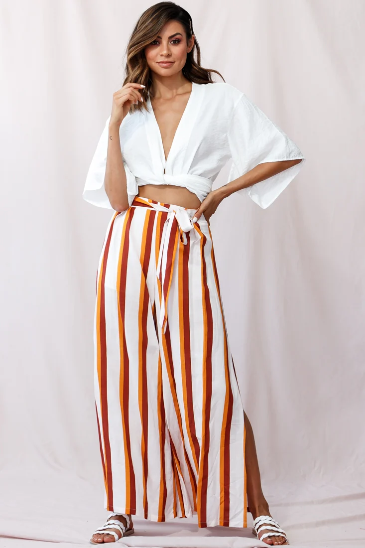 Aruba Wide Leg Side Split Pants Mustard/Brick - Seraphlike