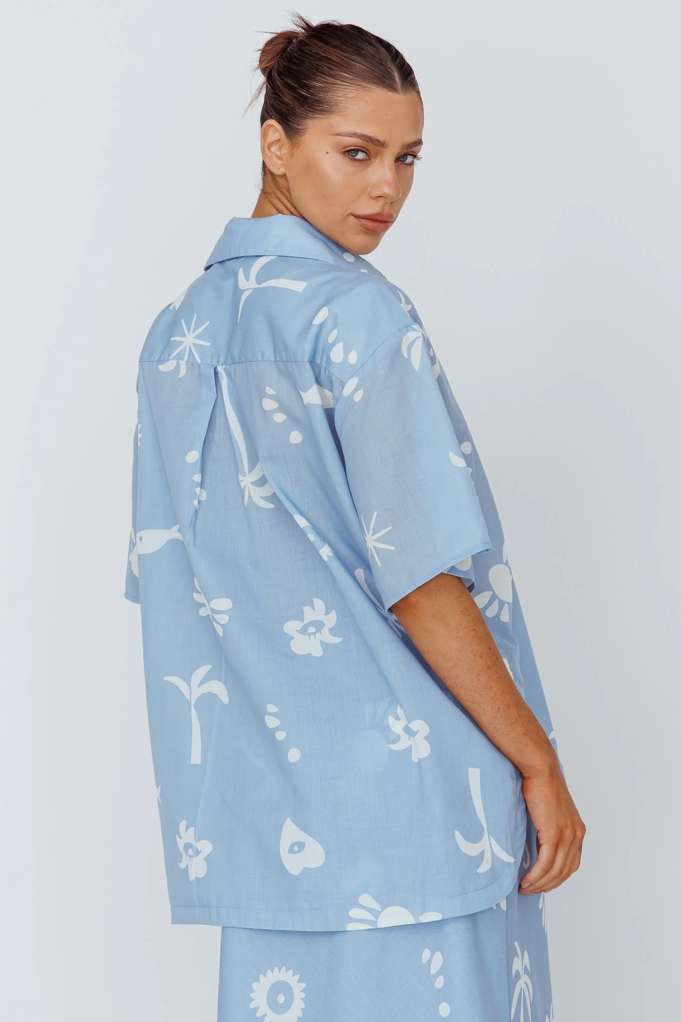 Light Aura Button Up Shirt Print Blue White - Seraphlike