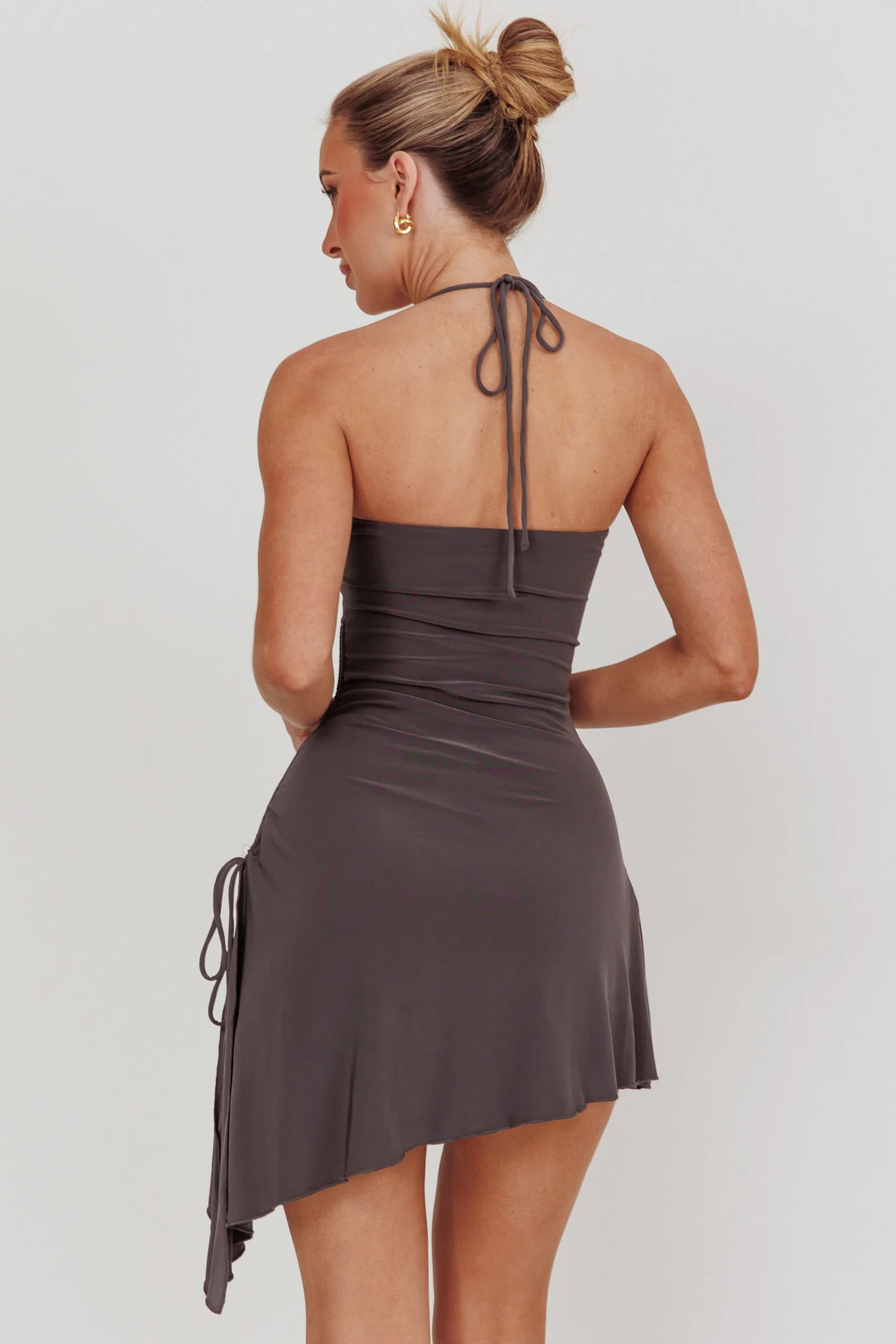 Thriving Ruched Side Mini Dress Charcoal - Seraphlike
