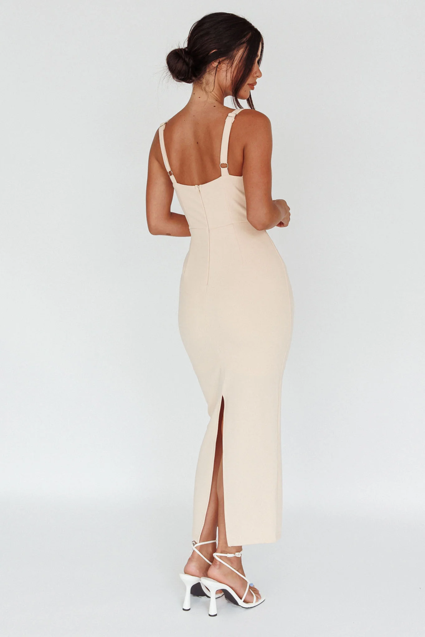 Winter Garden U-Neckline Maxi Dress Beige - Seraphlike