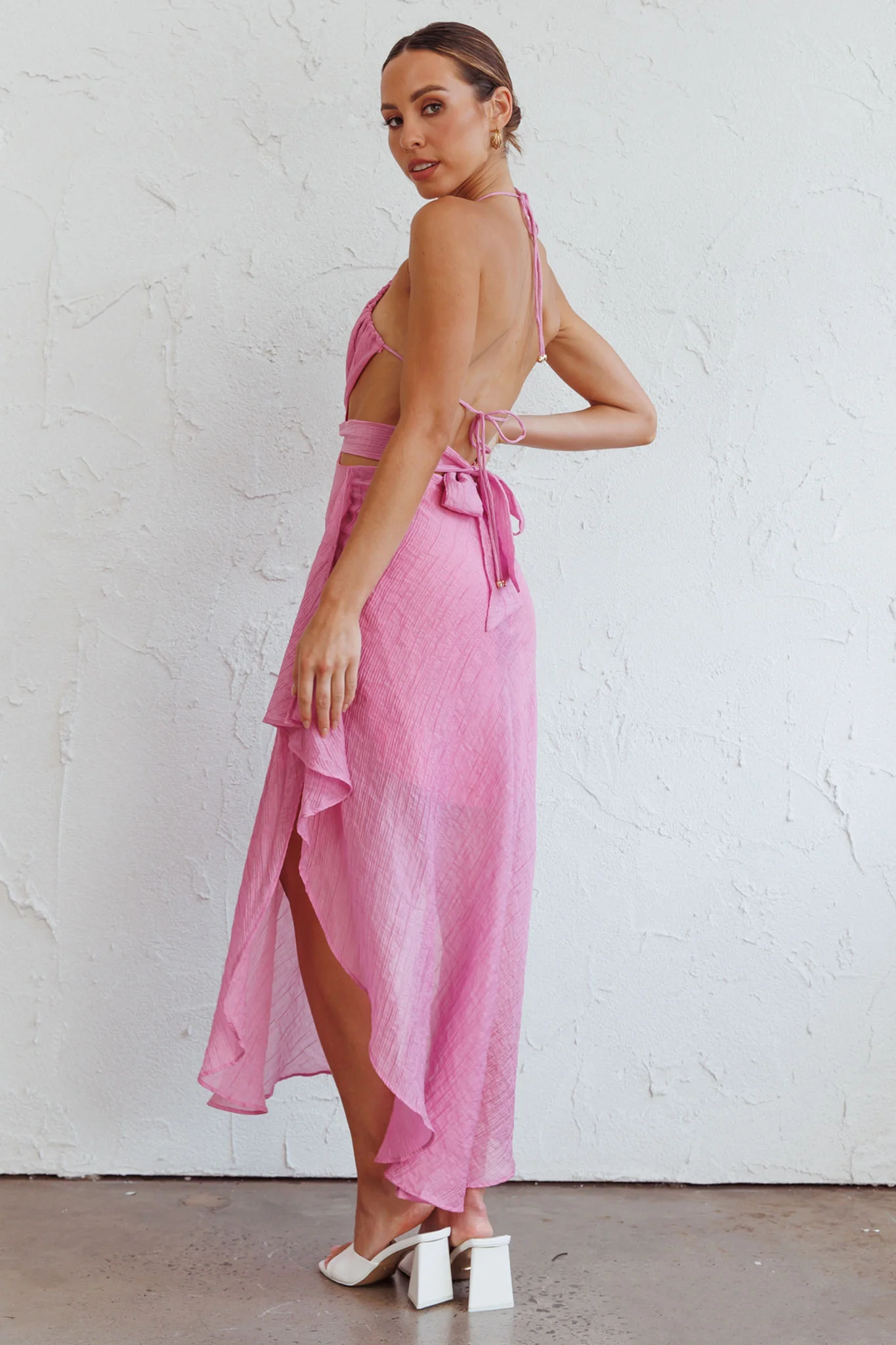 Samia Cut-Out Halterneck Midi Dress Pink - Seraphlike