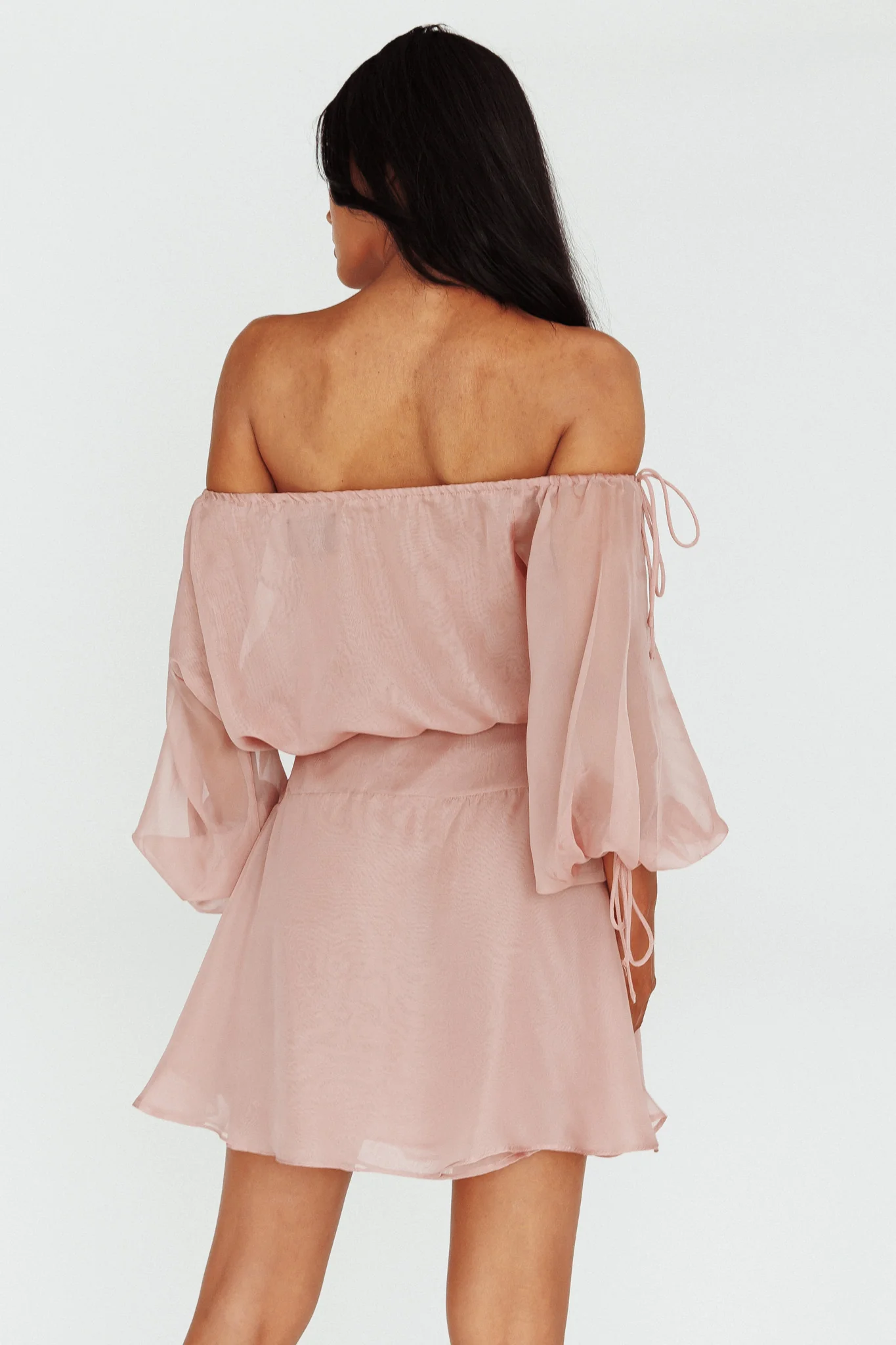 Mariona Off Shoulder Long Sleeve Mini Dress Blush - Seraphlike