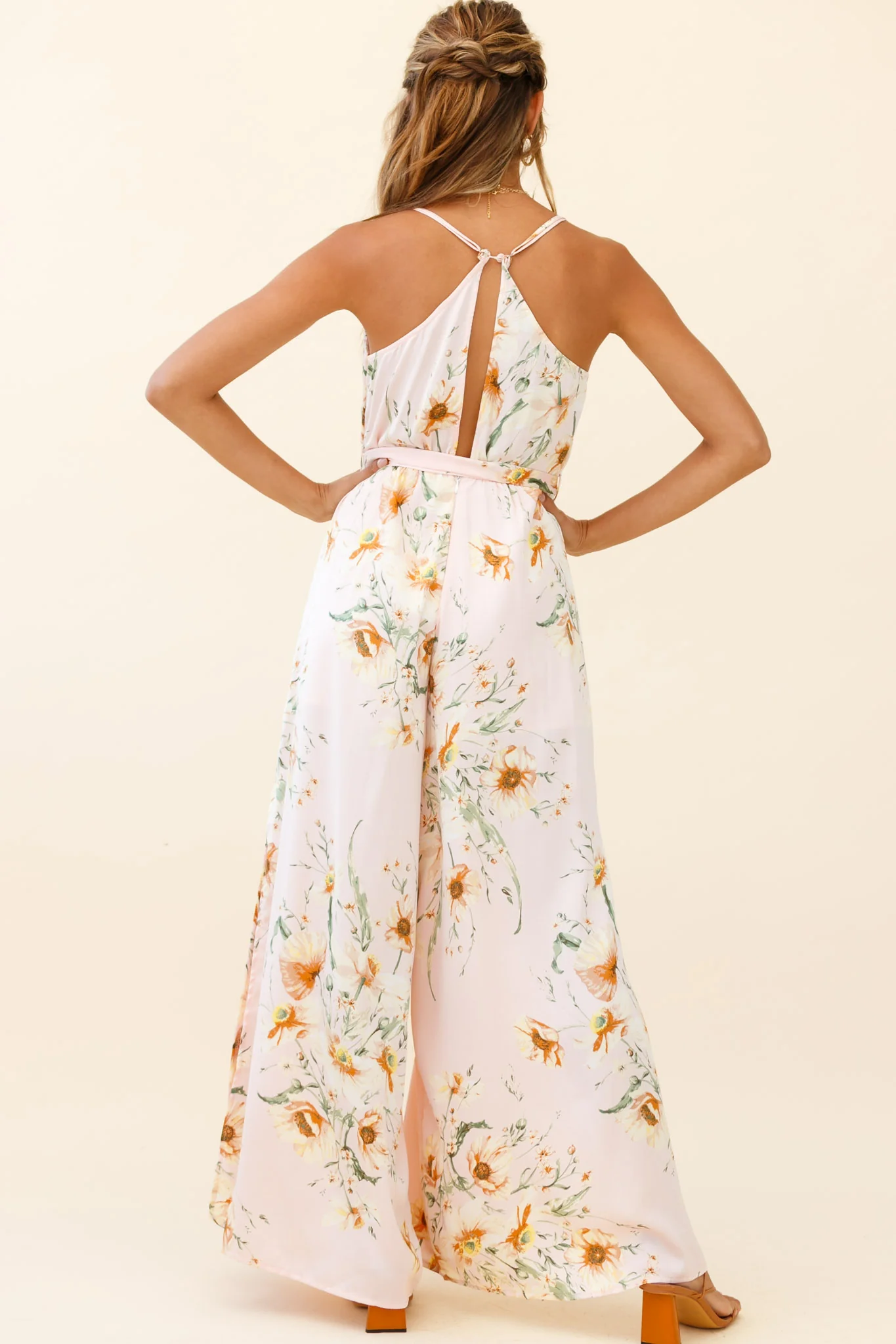 Miso Wide-Leg Cami Jumpsuit Poppy Print Pink - Seraphlike