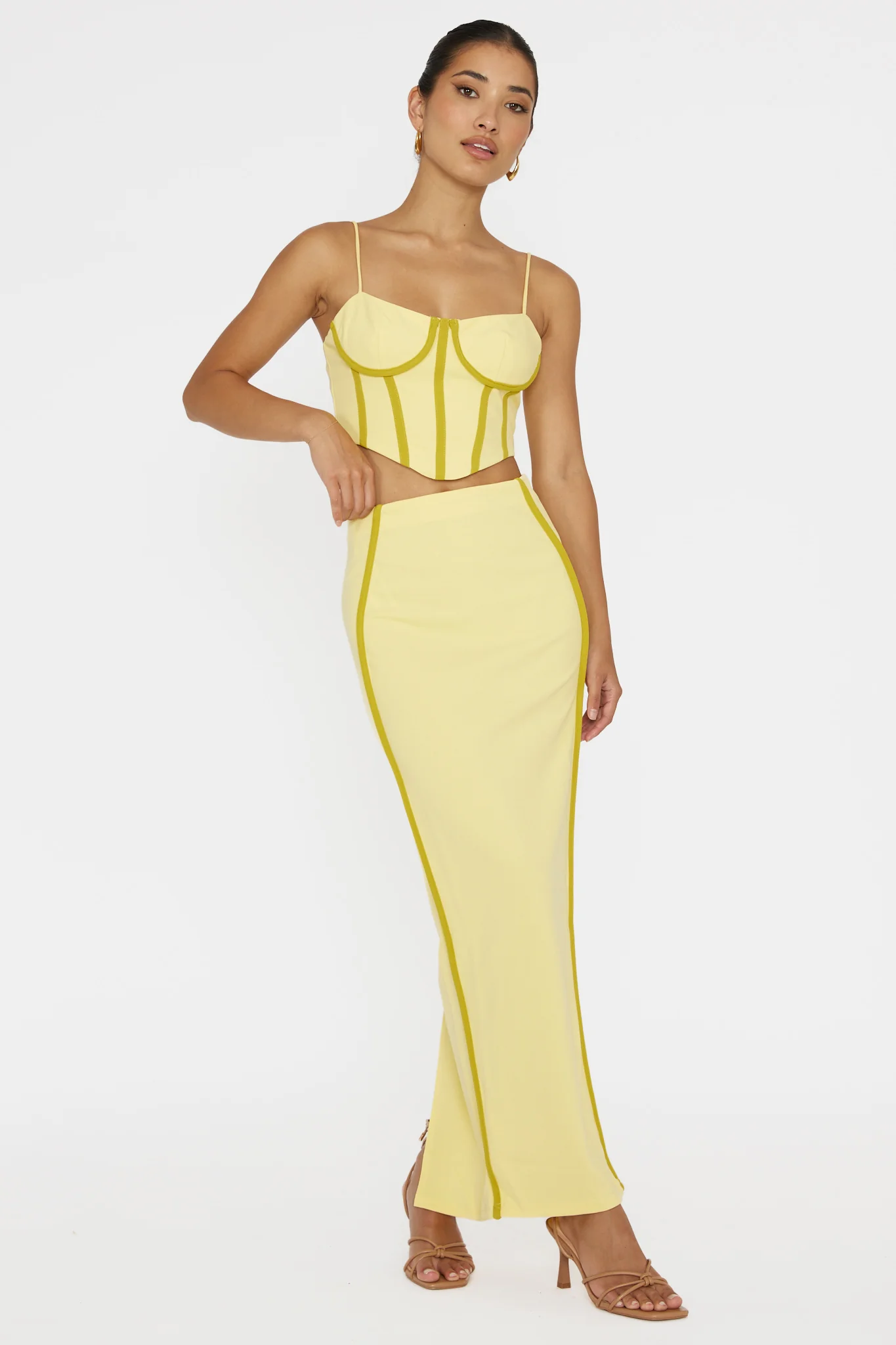 Ferrera Piping Trim Maxi Skirt Yellow - Seraphlike