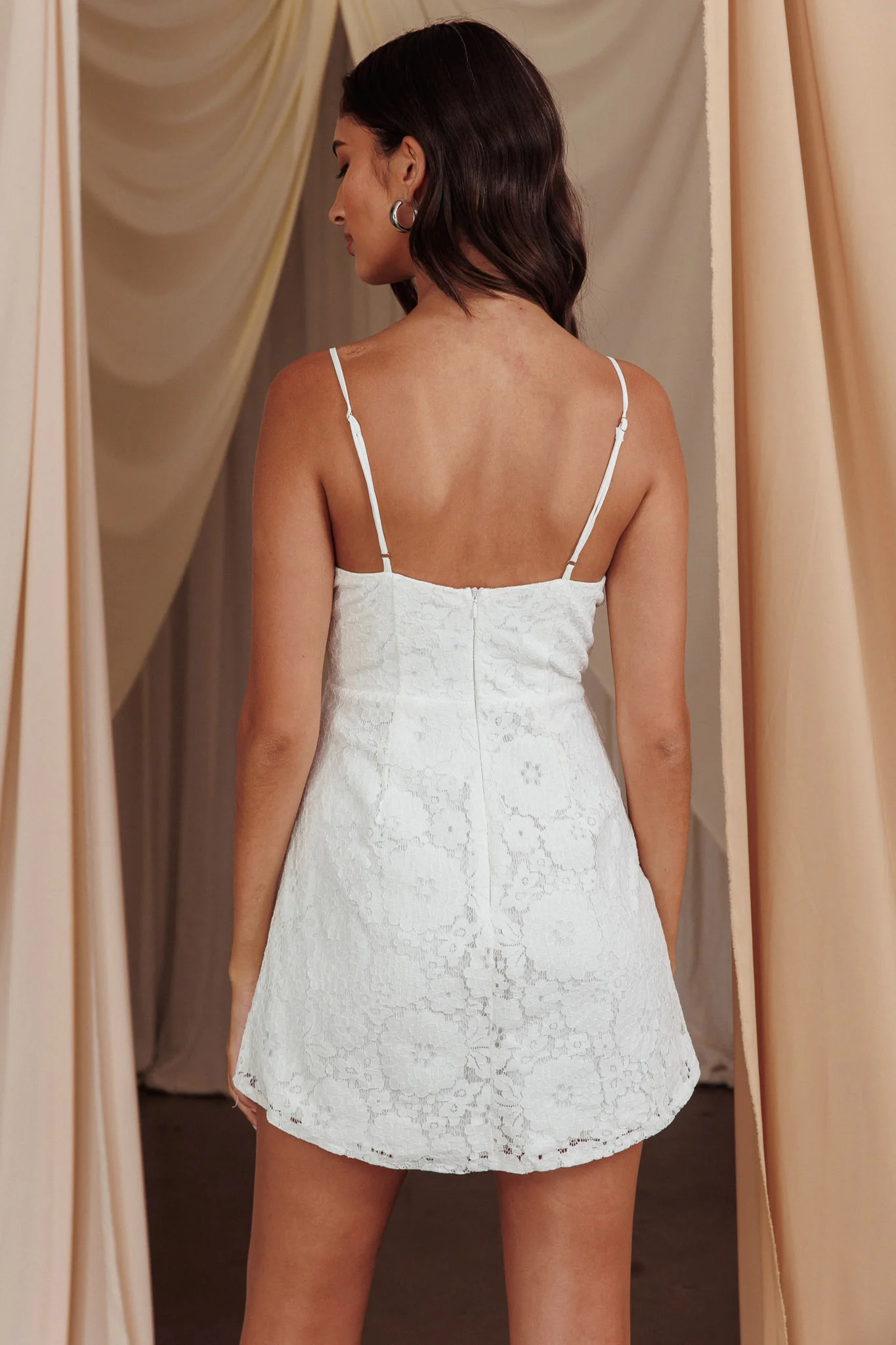 In My Dreams Lace Overlay Tie Bust Dress Floral White - Seraphlike