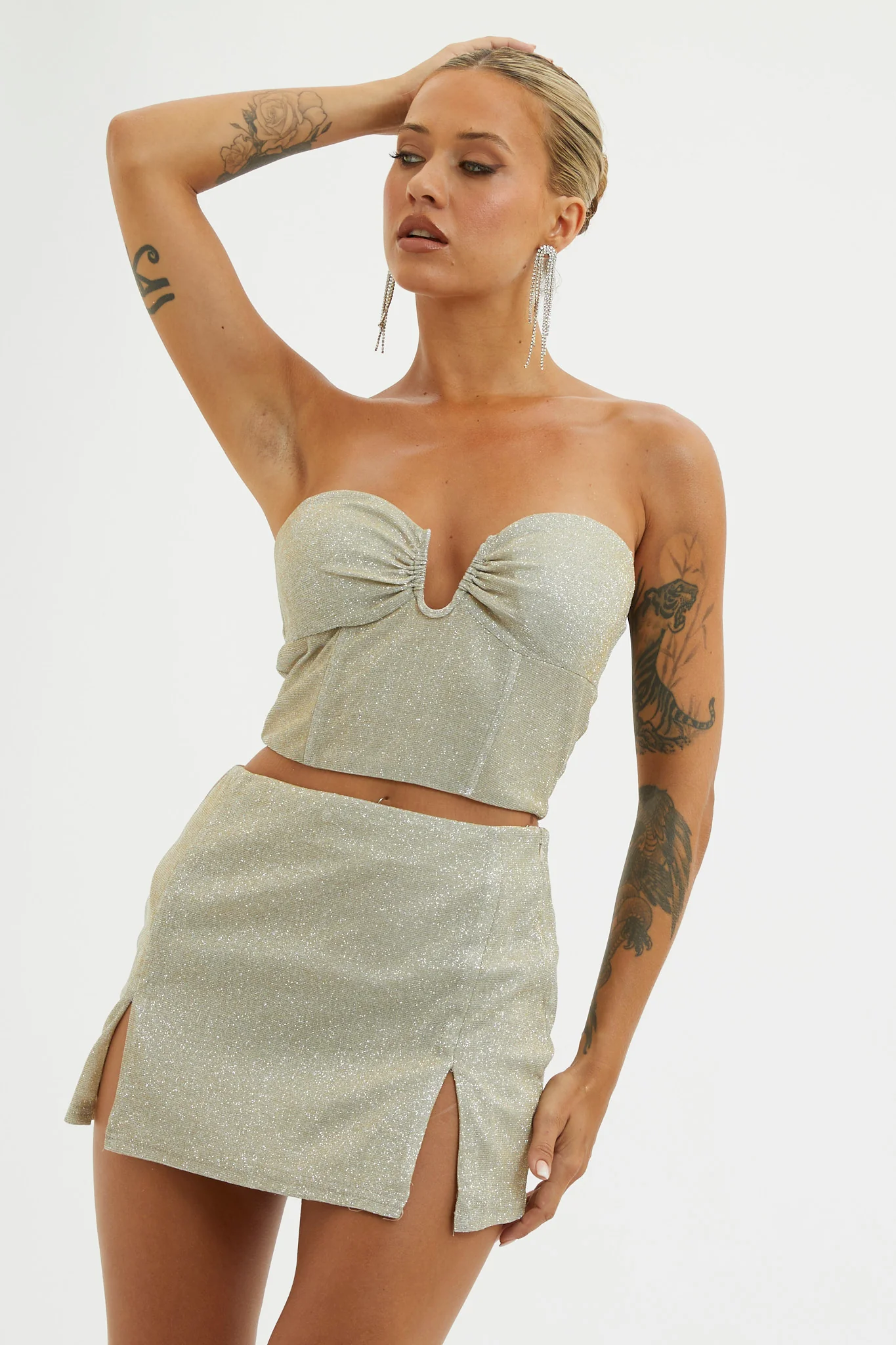 Tamira Split Mini Skirt Silver/Gold - Seraphlike