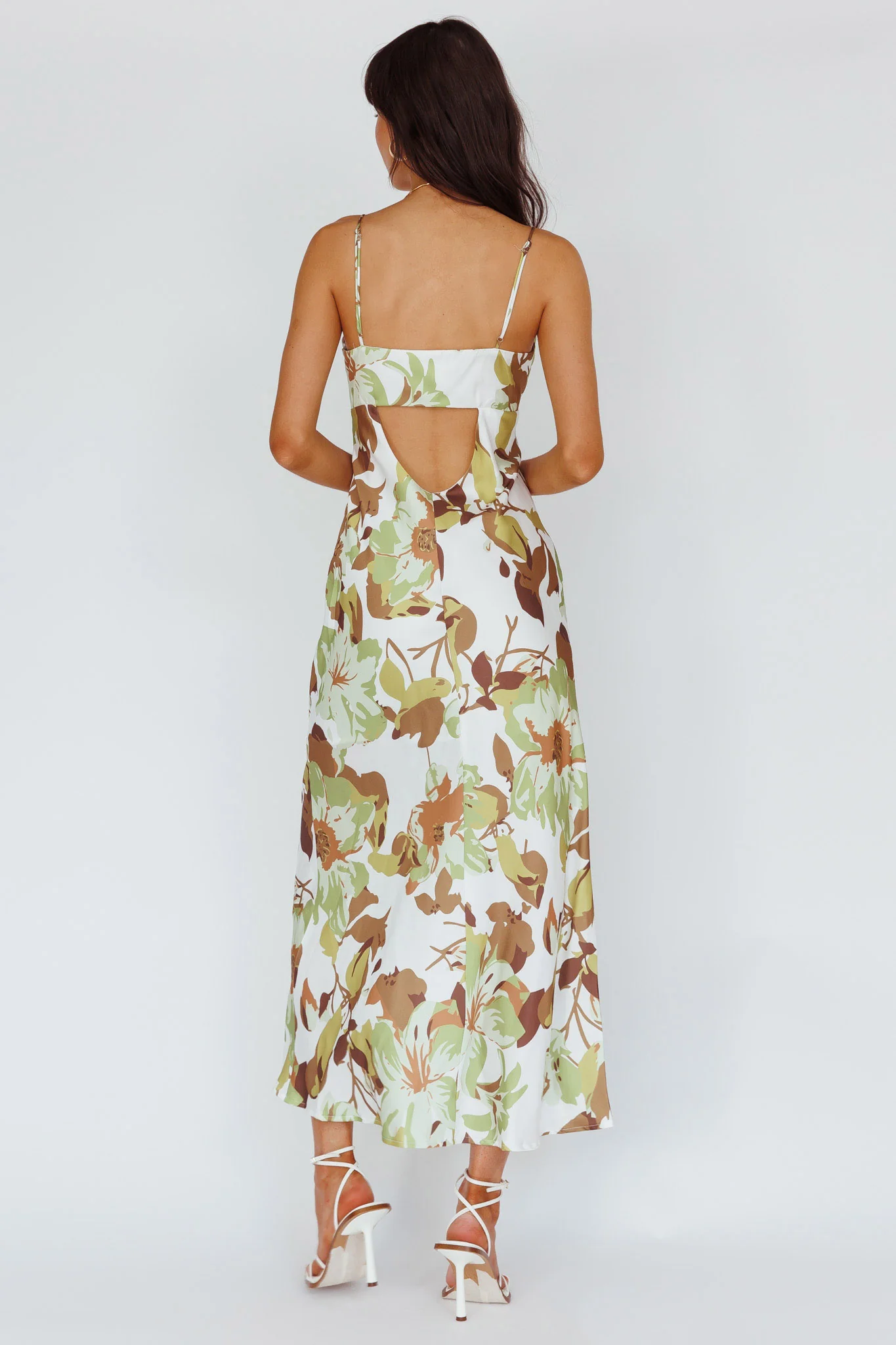 Egypt Cami Strap Maxi Dress Print Green - Seraphlike