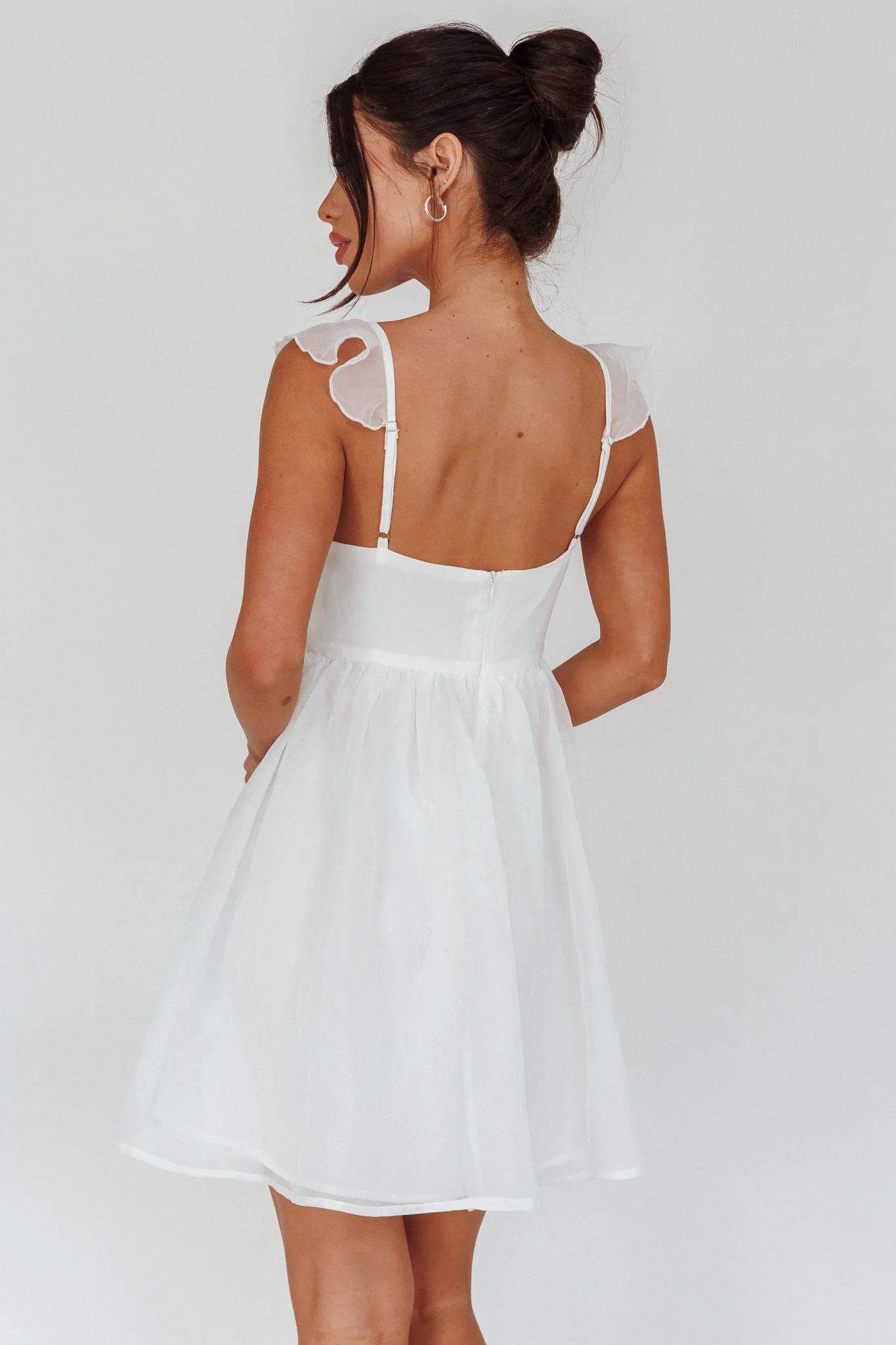 Zalia Ruffle Strap Babydoll Dress White - Seraphlike