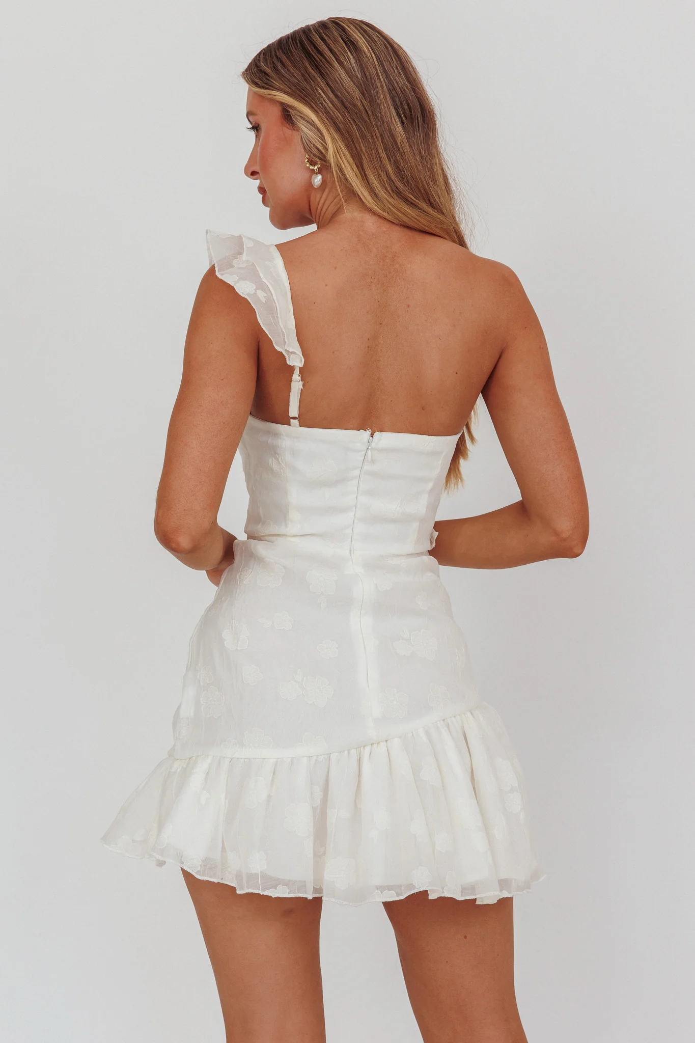 Minka One-Shoulder Ruffle Mini Dress Off White - Seraphlike