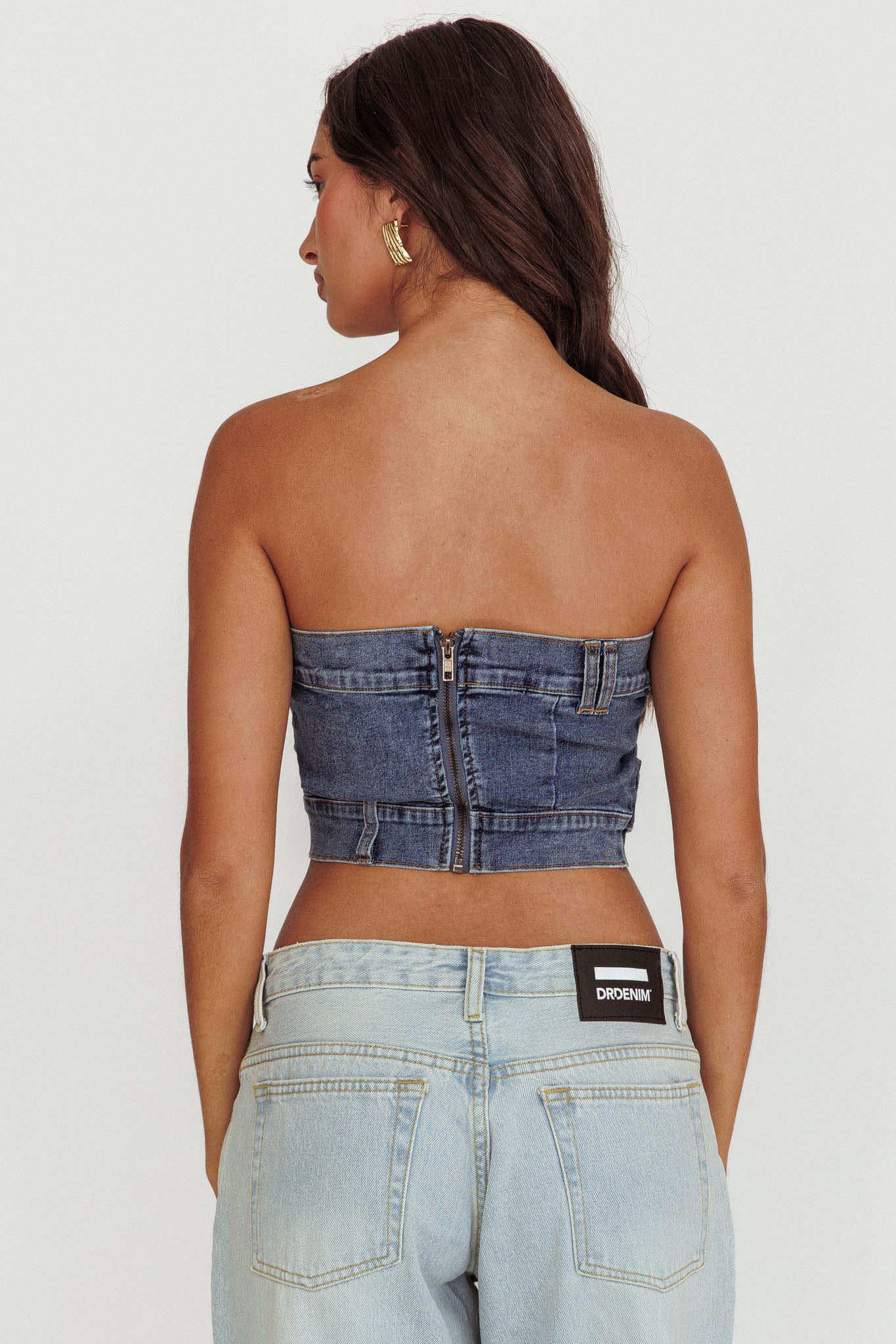 Pop Fizz Strapless Denim Cropped Top Medium Blue - Seraphlike