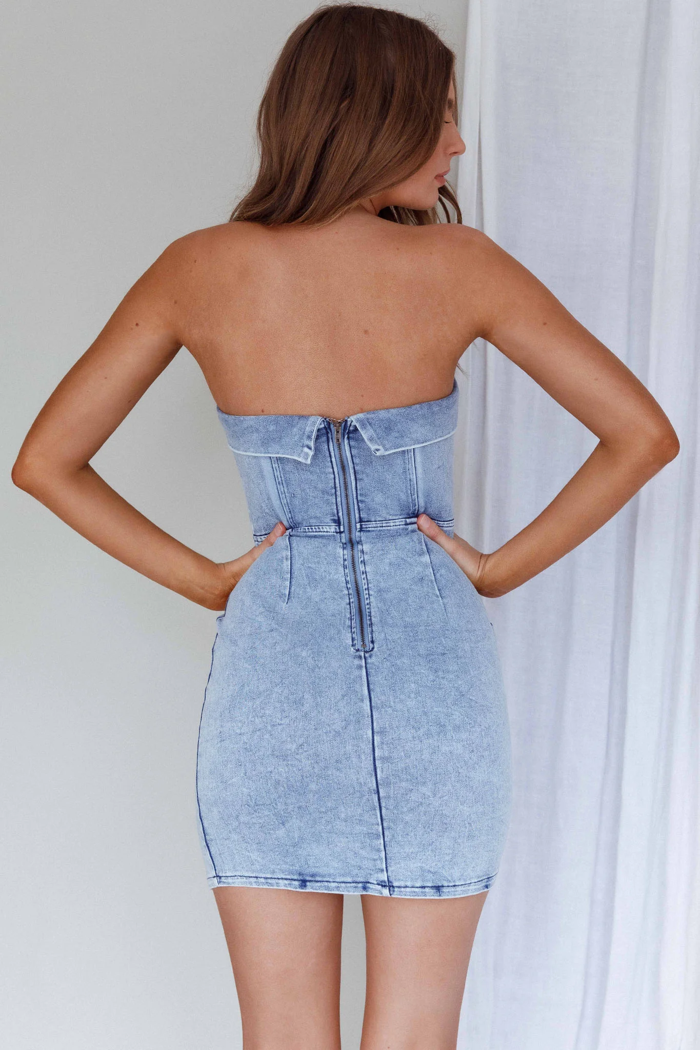 Press Play Strapless Mini Dress Denim Blue - Seraphlike