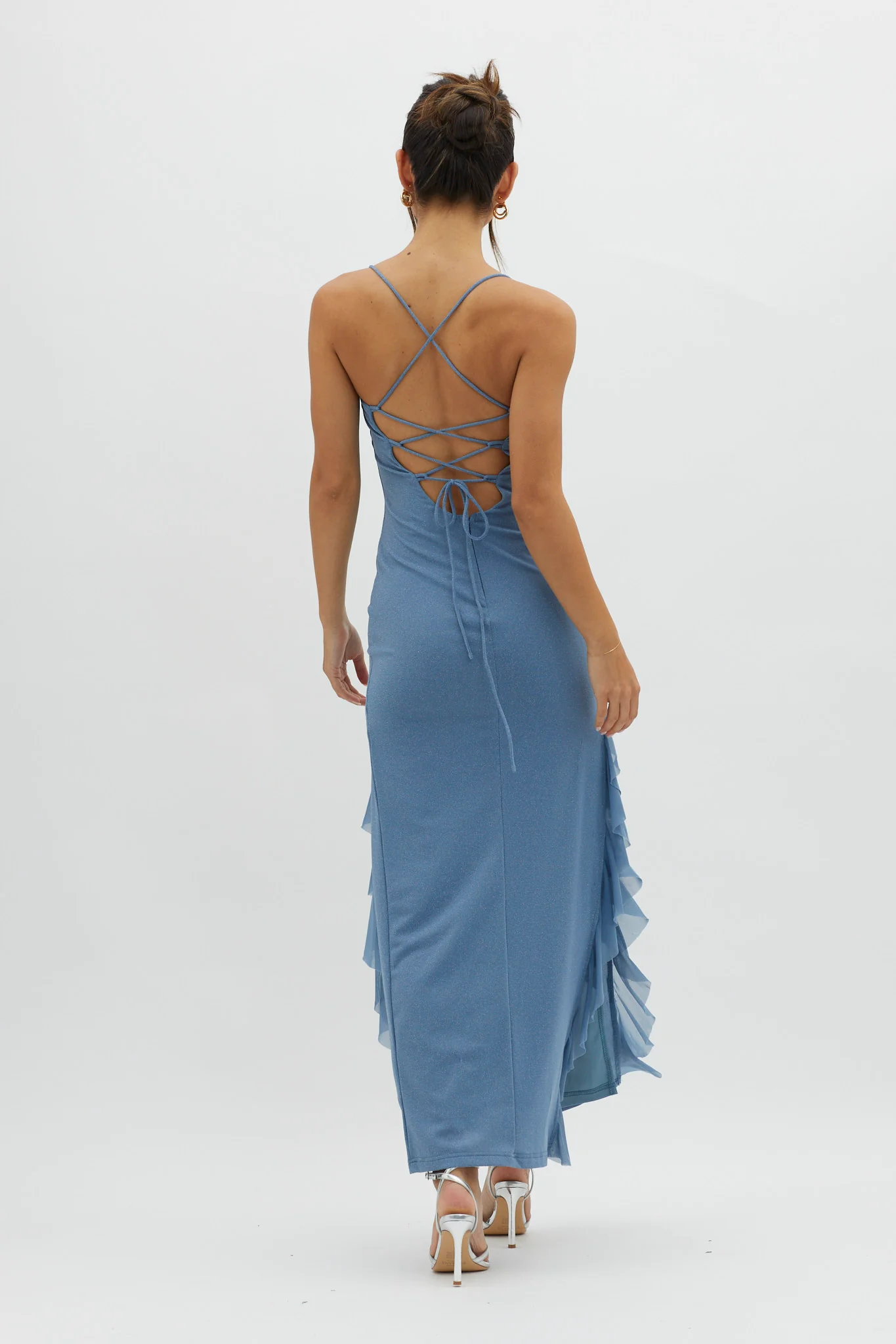Rosilyn Split Ruffle Midi Dress Blue - Seraphlike