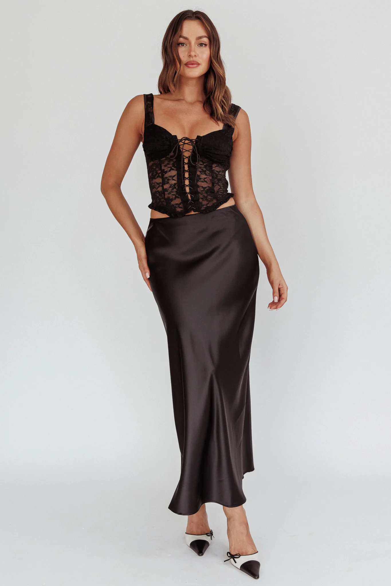 Unrequited Love Satin Maxi Skirt Black - Seraphlike
