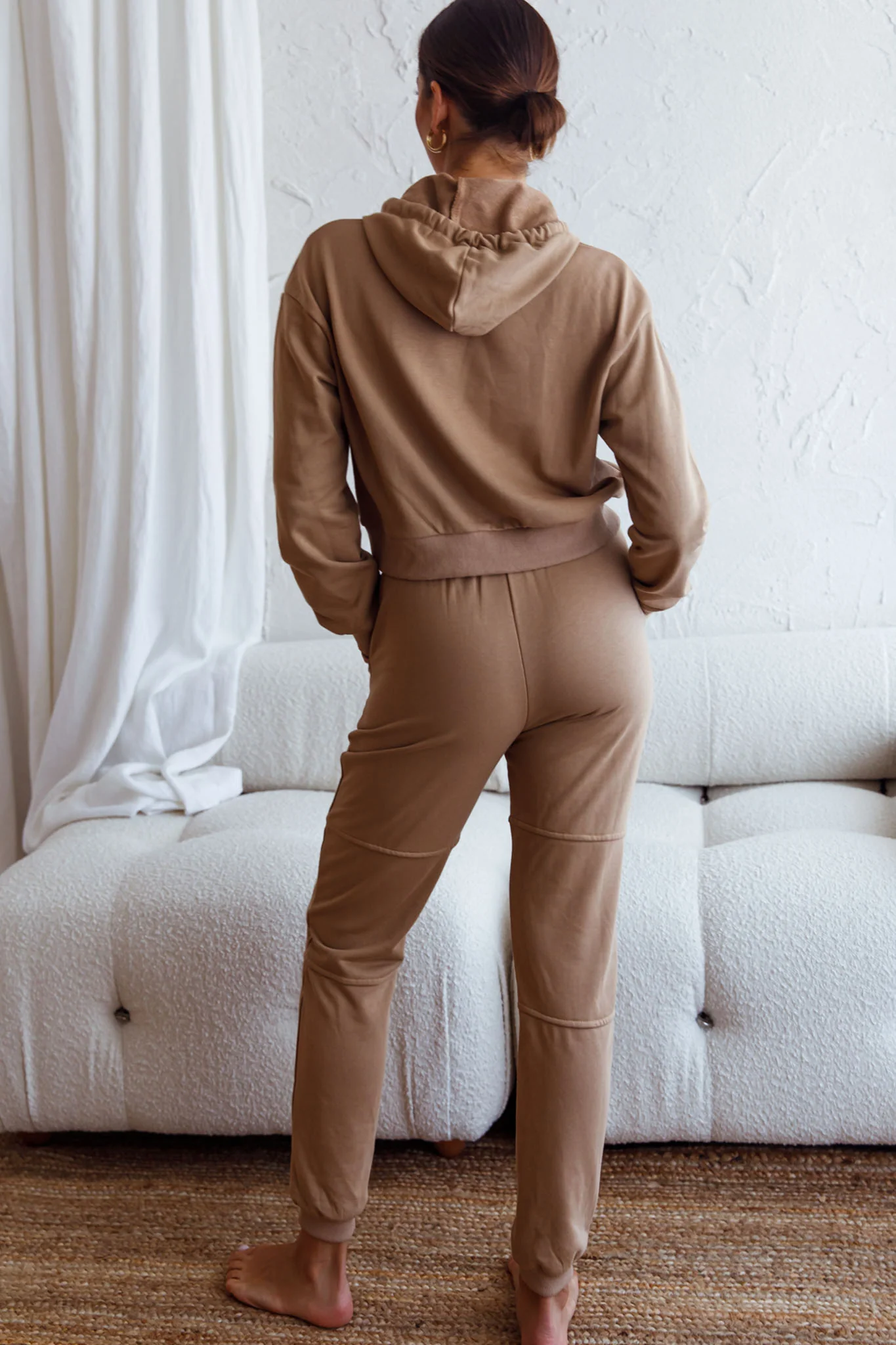 Glow Getter Elasticated Waist Embroidery Logo Jogger Pants Beige - Seraphlike