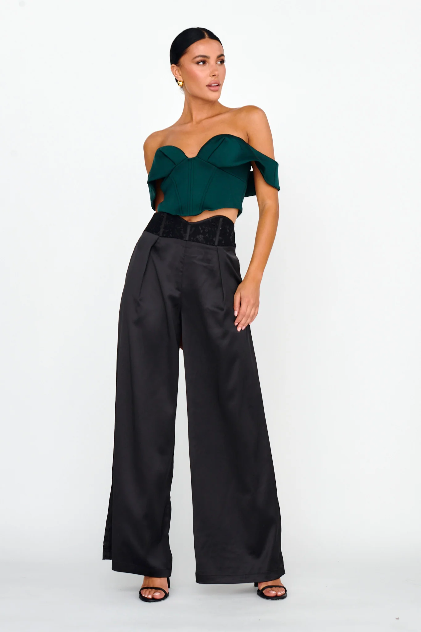 Lucky Stars Curved Waist Lace Trim Pants Black - Seraphlike