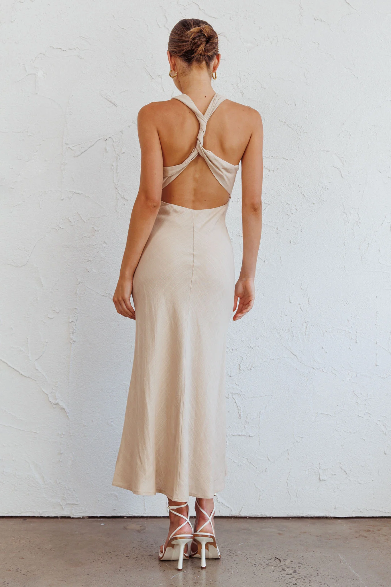 Coastal Charm Twist Back Maxi Dress Oat - Seraphlike