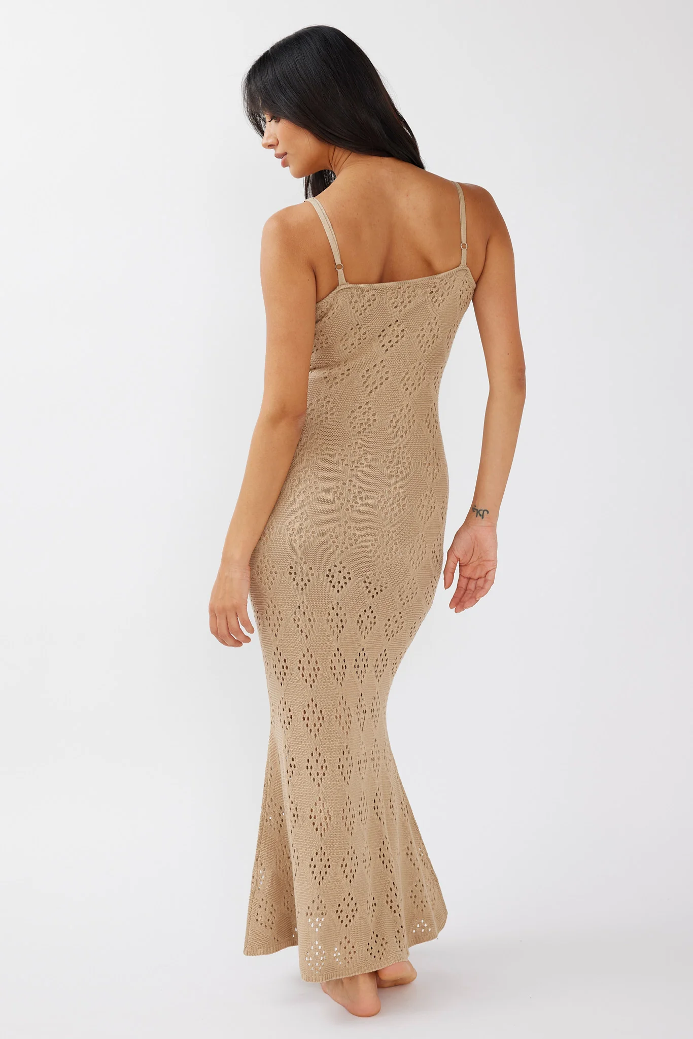Raven Cami Strap Crochet Maxi Dress Sand - Seraphlike