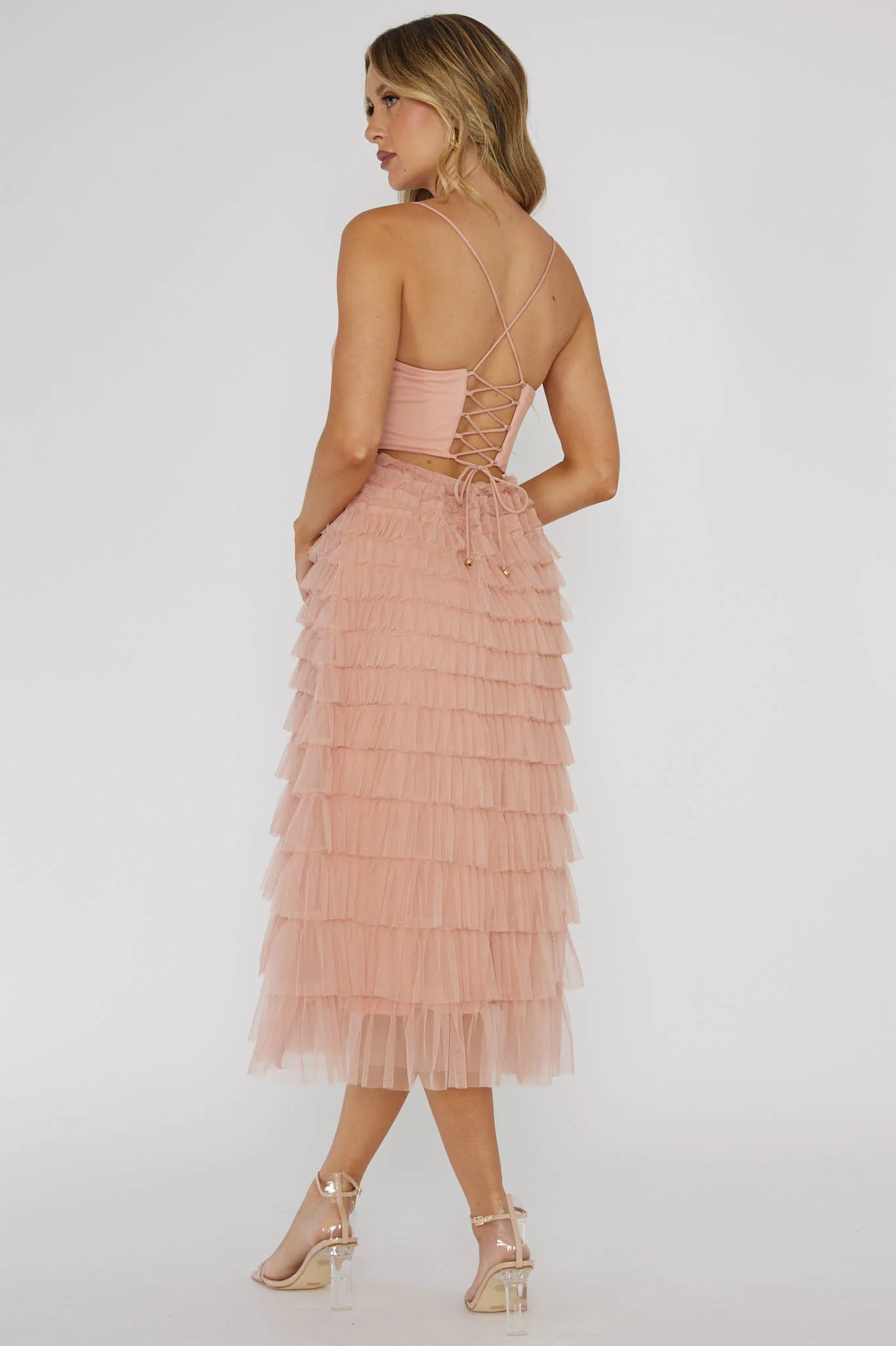 Garden Party Tiered Frill Midi Dress Blush - Seraphlike