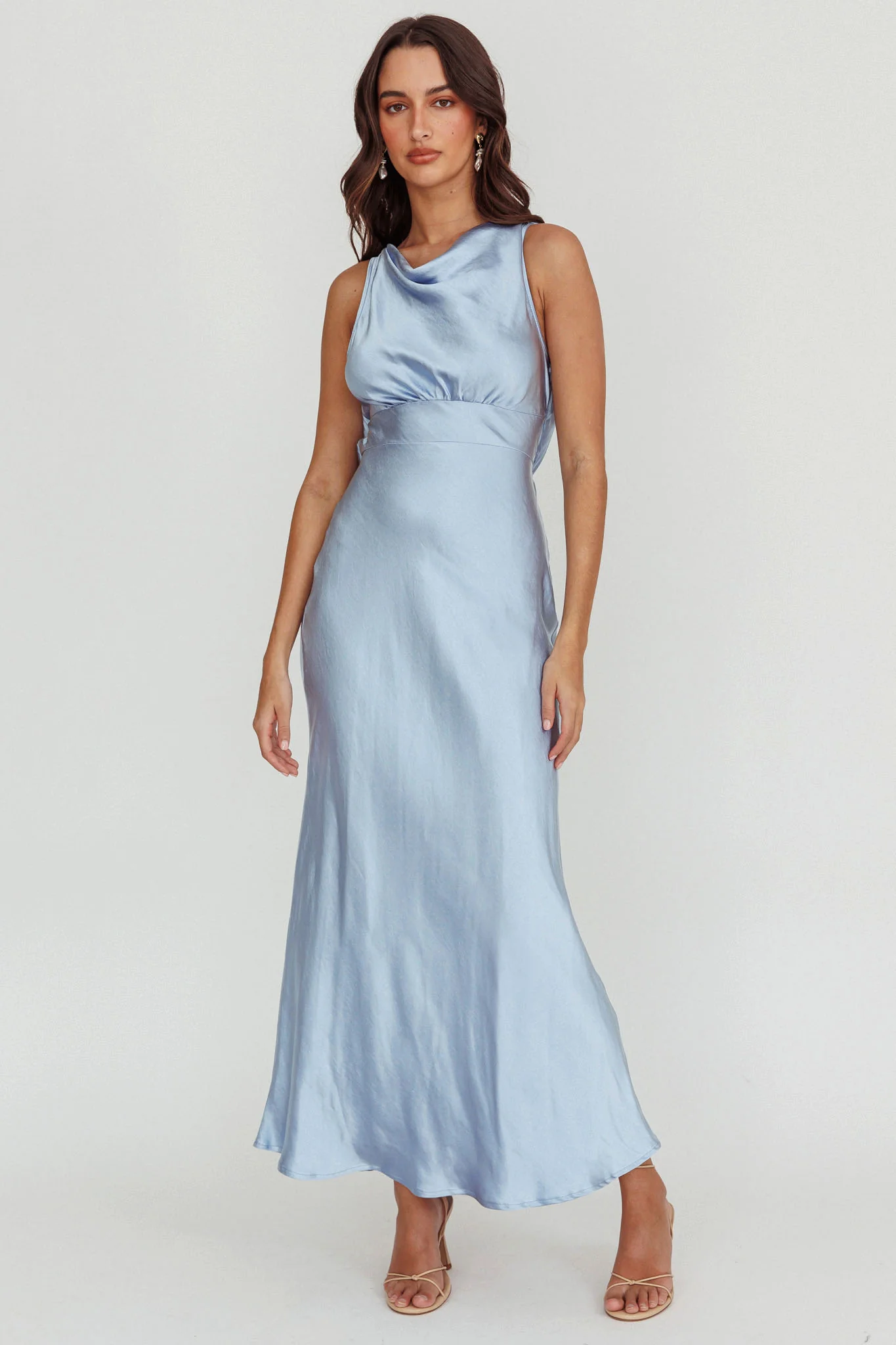 Isabella Satin Backless Maxi Dress Ocean - Seraphlike