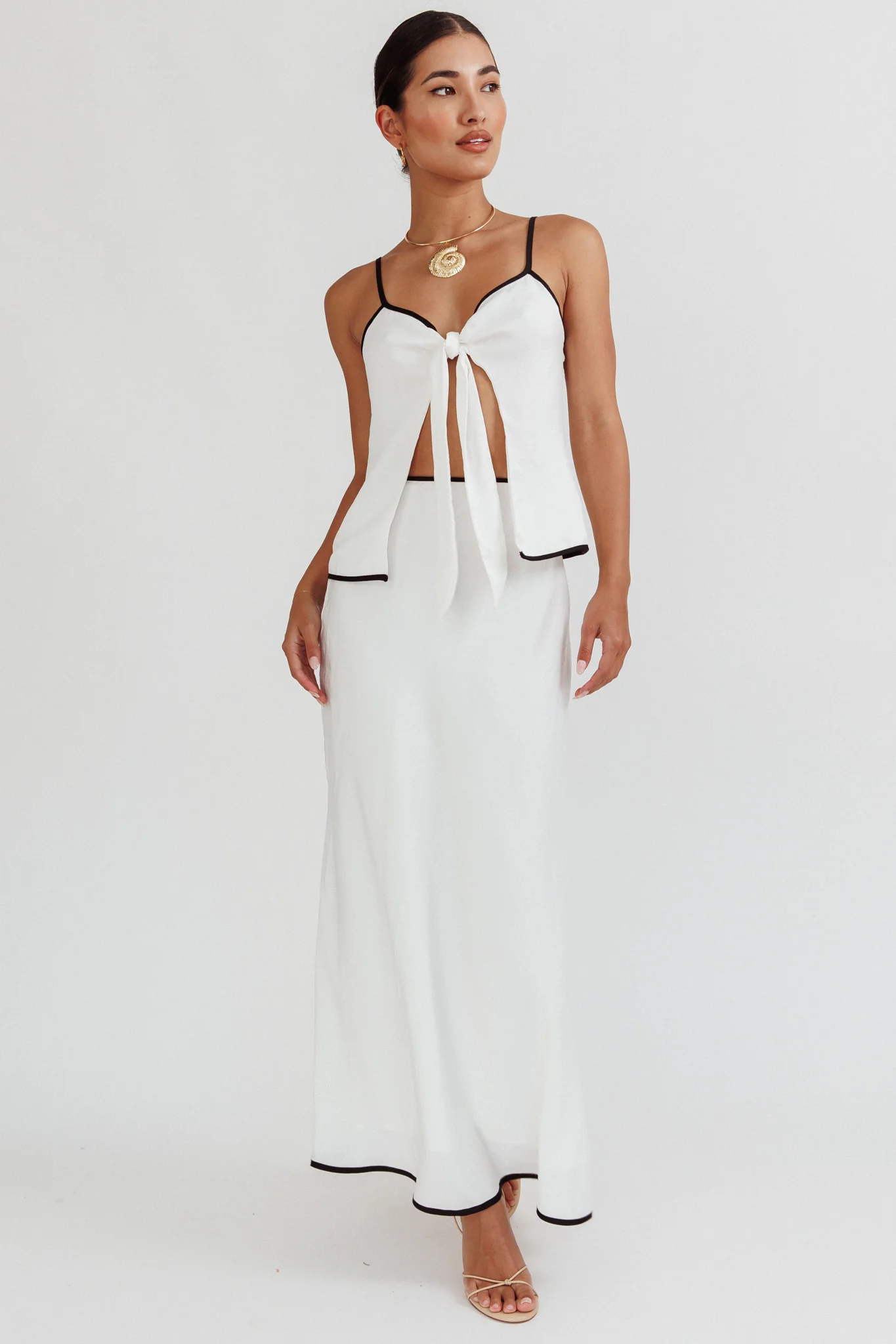 Only One Contrast Trim Maxi Skirt White - Seraphlike