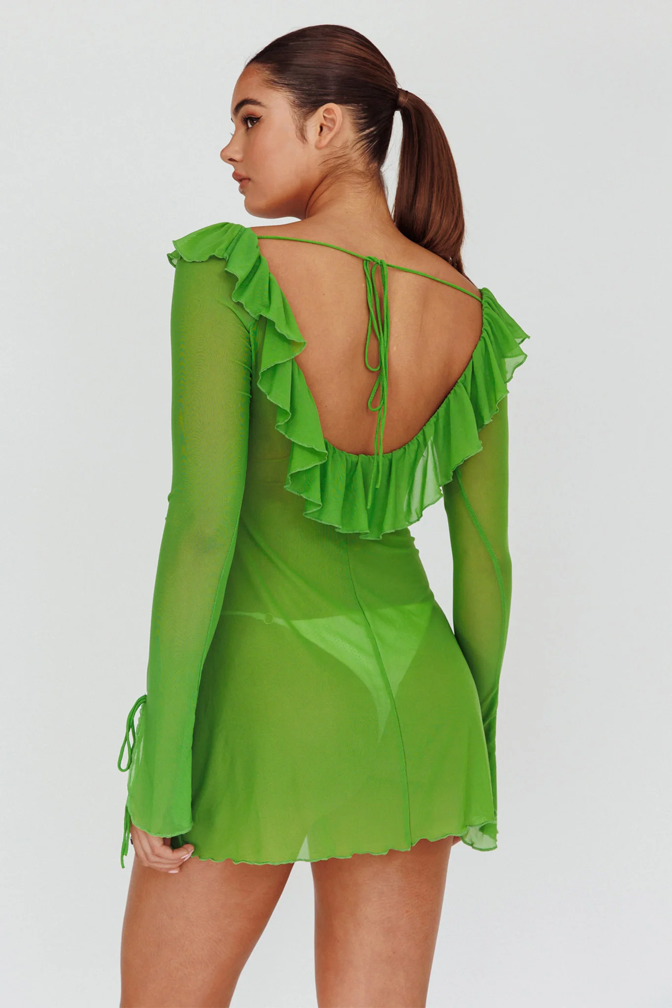 Sea Dreaming Ruffle Trim Mini Dress Lime - Seraphlike