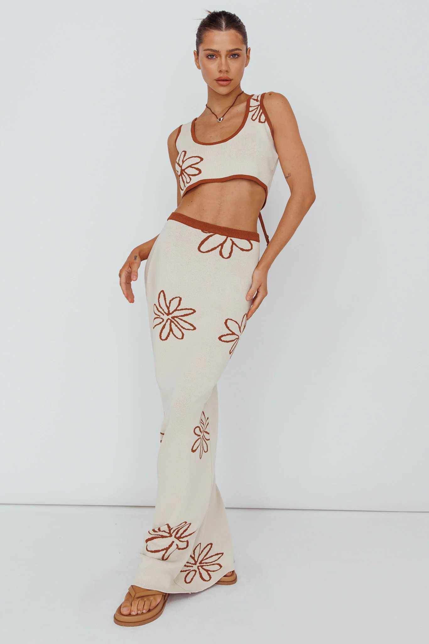 Sunland Knit Maxi Skirt Flower Oat Mocha - Seraphlike