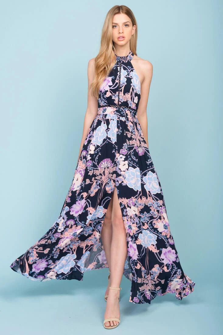 Baylor Floral Maxi Dress Navy - Seraphlike