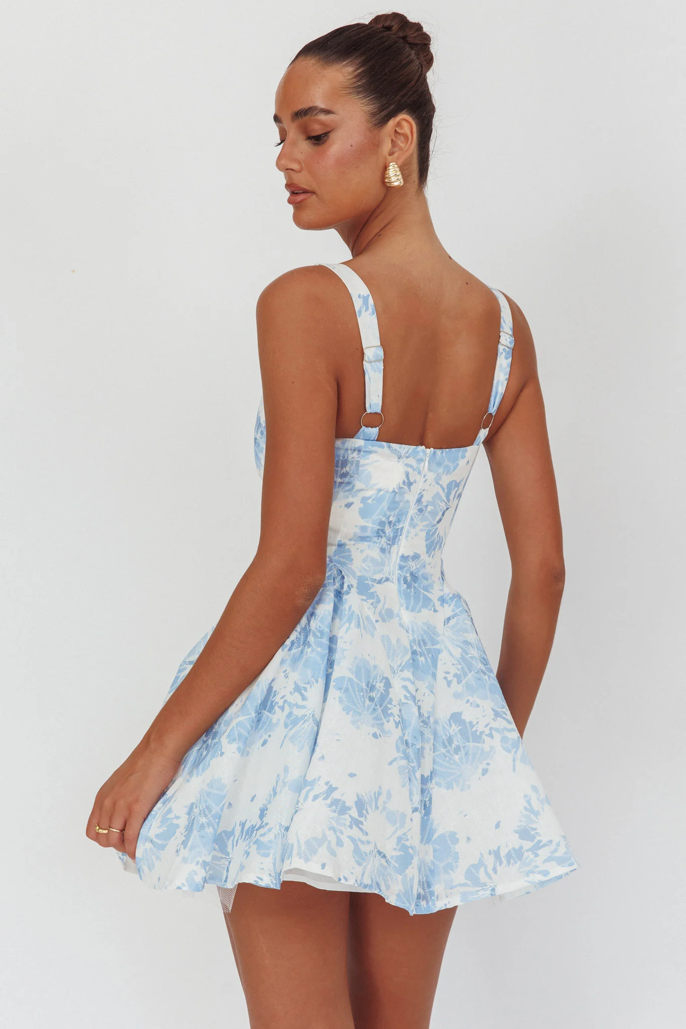 Get My Attention Off-Shoulder Mini Dress Floral Blue - Seraphlike