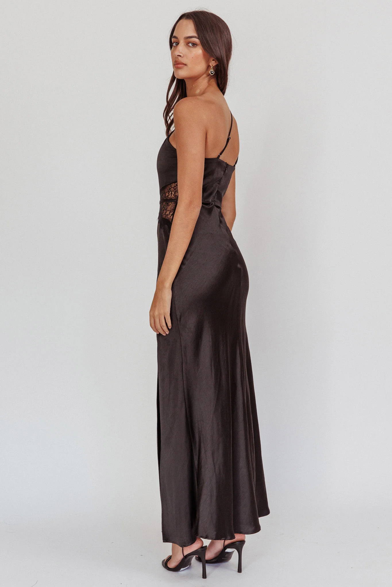 Tarly Lace Waist One-Shoulder Maxi Dress Black - Seraphlike