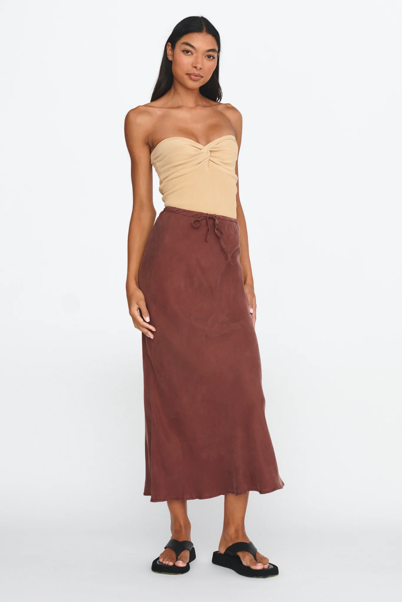 Merisa Drawstring Midi Skirt Choco - Seraphlike