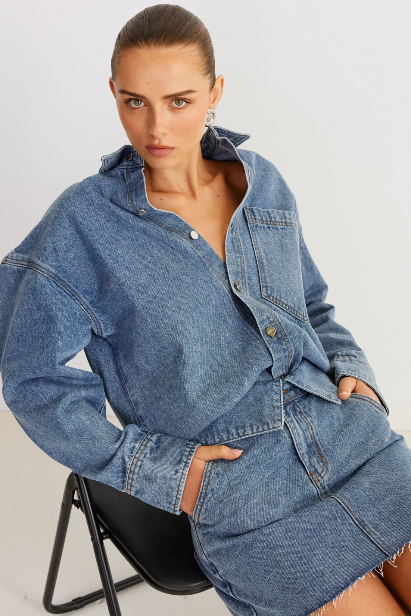 SNDYS Eve Denim Shirt Blue - Seraphlike